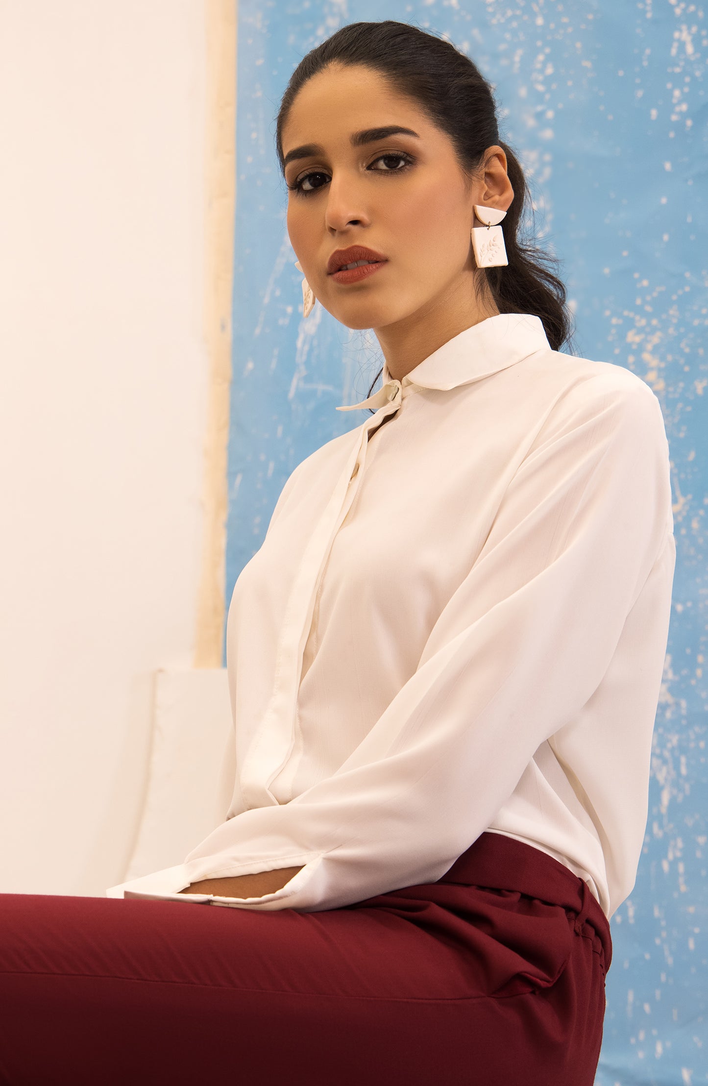 NRW-019/S WHITE GEORGETTE SCSHIRT WESTERN SHIRT