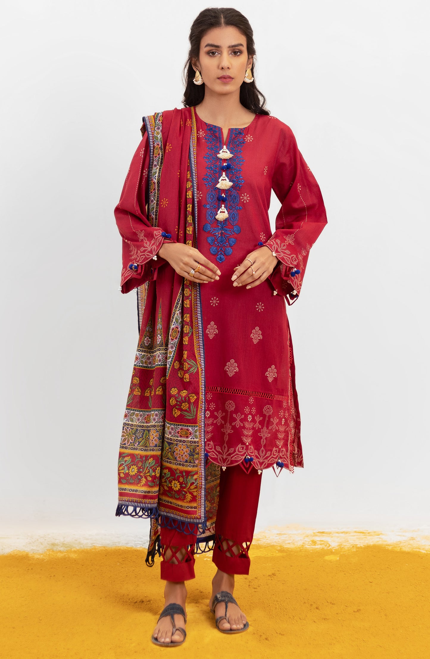OTL-22-004/U RED LAWN  UNSTITCHED SHIRT DUPATTA PANTS