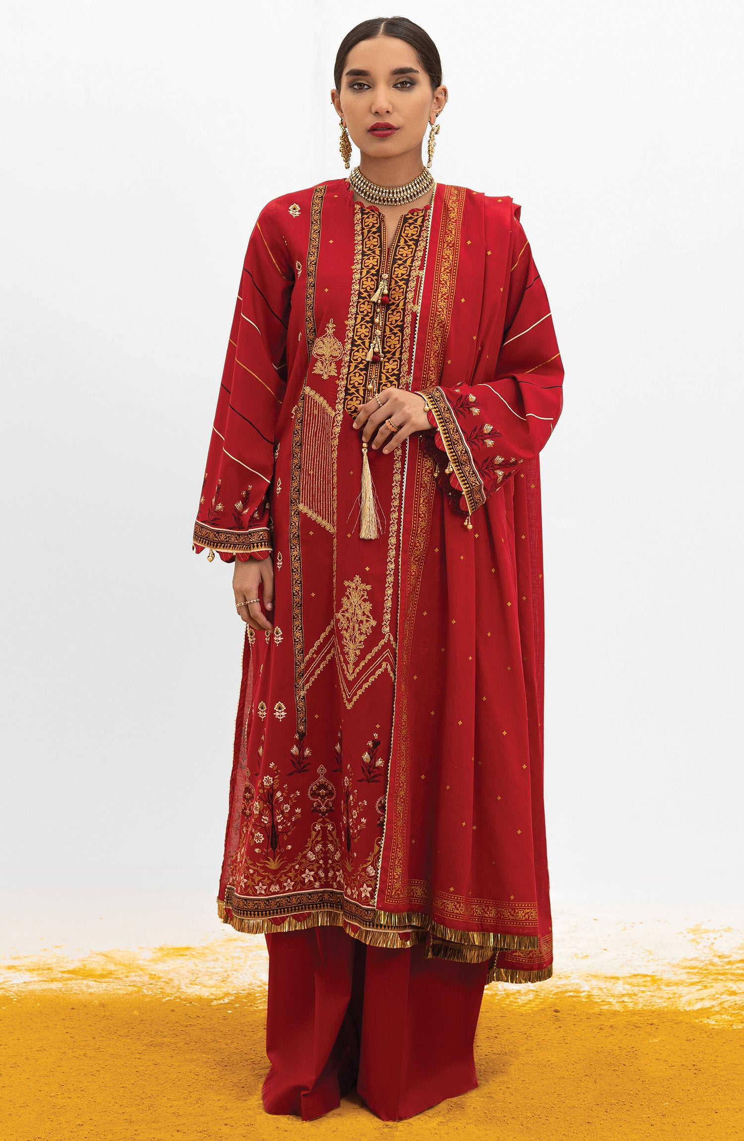 OTL-22-004/U RED LAWN  UNSTITCHED SHIRT DUPATTA PANTS
