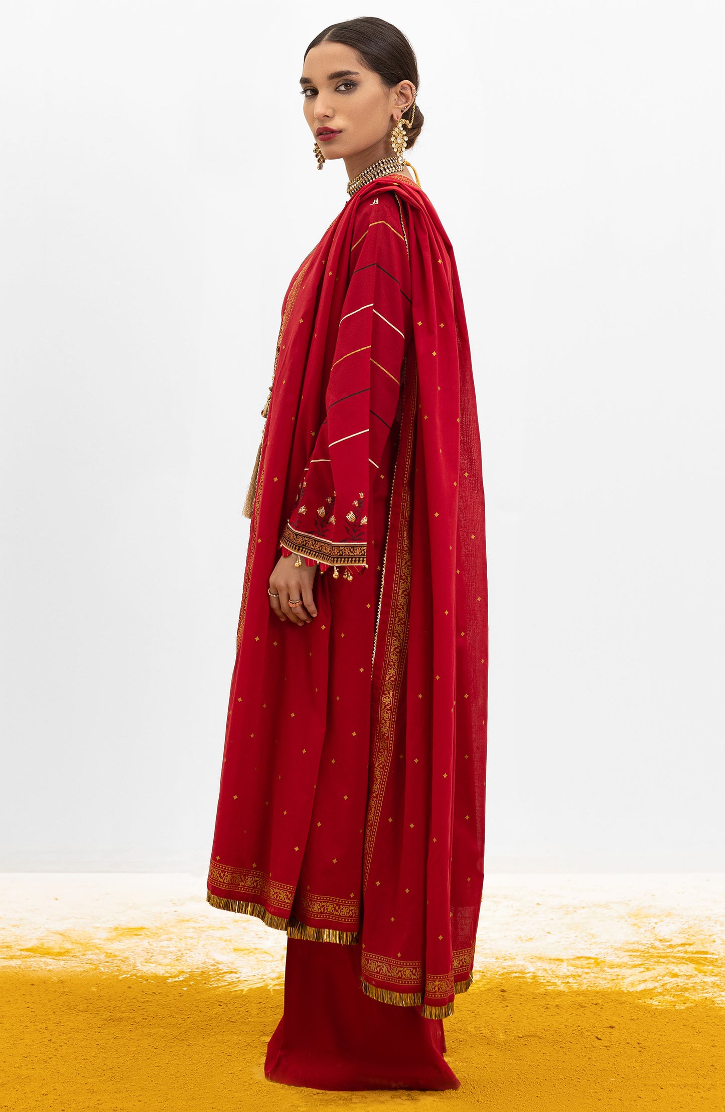 OTL-22-004/U RED LAWN  UNSTITCHED SHIRT DUPATTA PANTS