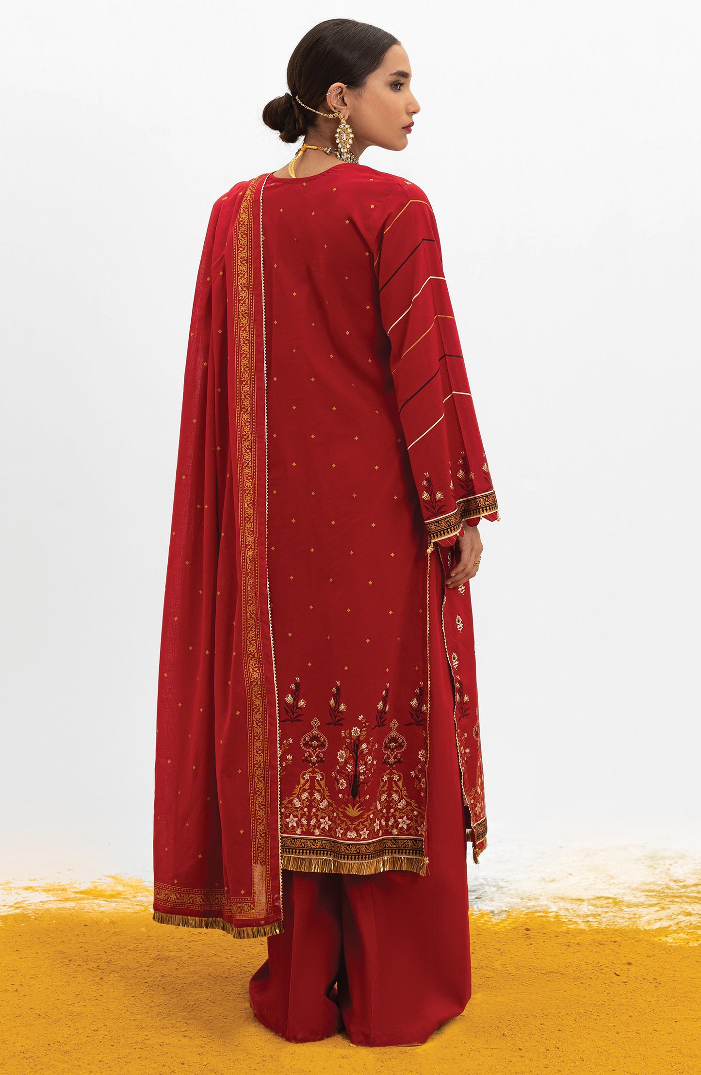 OTL-22-004/U RED LAWN  UNSTITCHED SHIRT DUPATTA PANTS