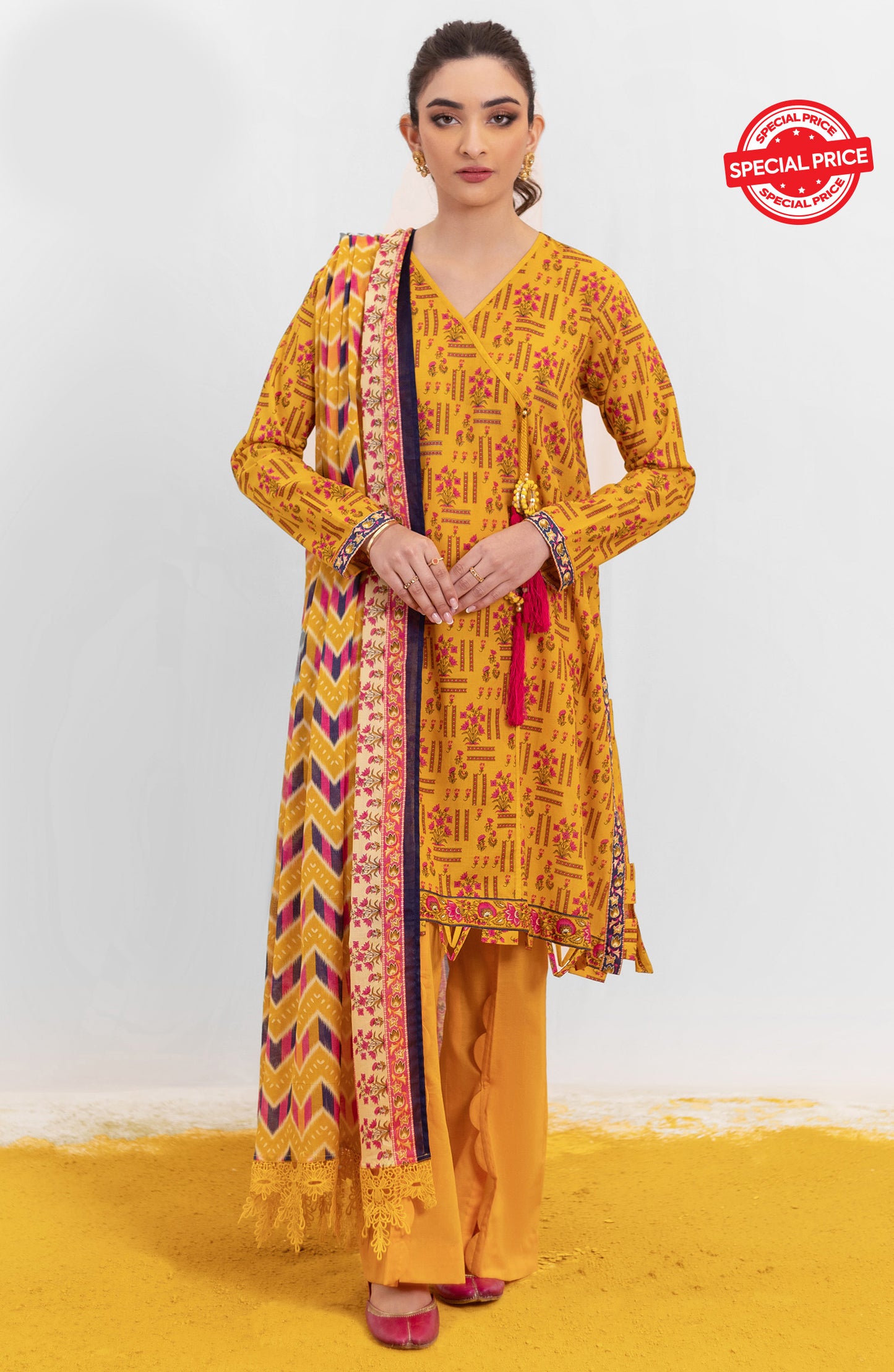 OTL-22-004/U RED LAWN  UNSTITCHED SHIRT DUPATTA PANTS