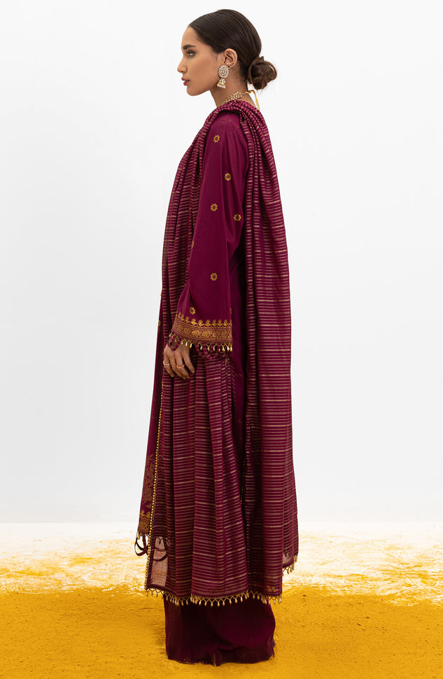 OTL-22-004/U RED LAWN  UNSTITCHED SHIRT DUPATTA PANTS