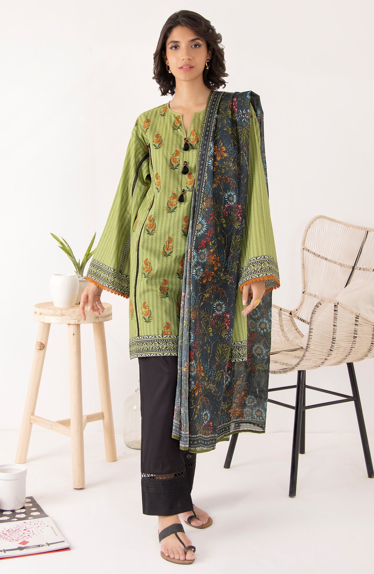 Stitched 2 Piece Printed Cambric Shirt Lawn Dupatta