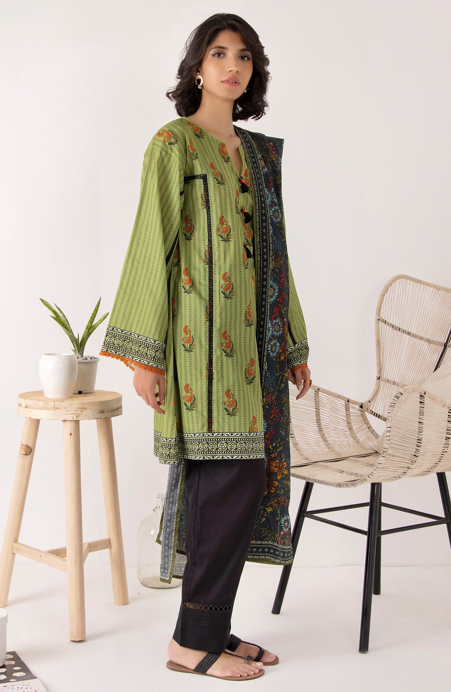 Stitched 2 Piece Printed Cambric Shirt Lawn Dupatta