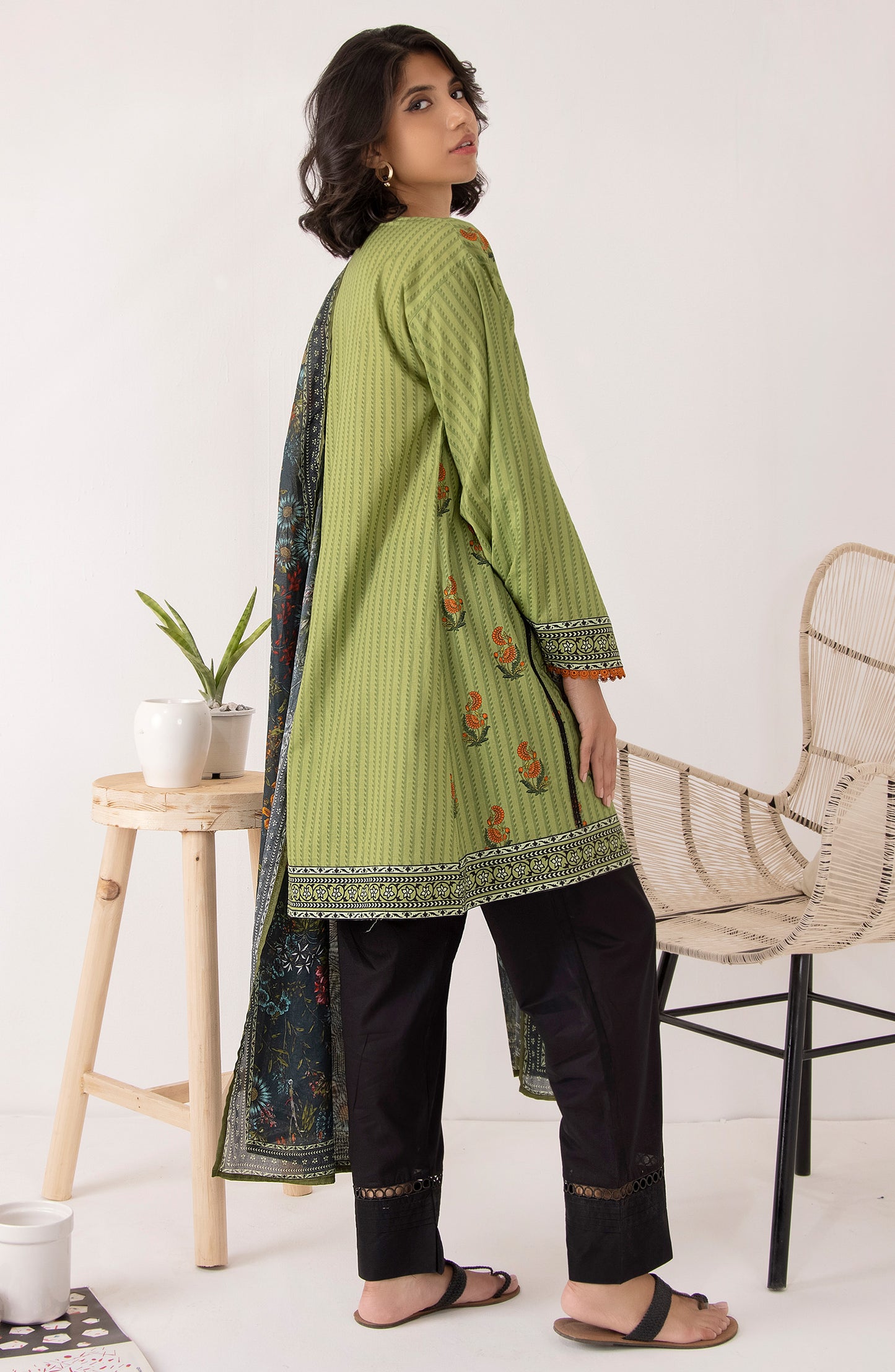 Stitched 2 Piece Printed Cambric Shirt Lawn Dupatta (NRDS-285/S GREEN)