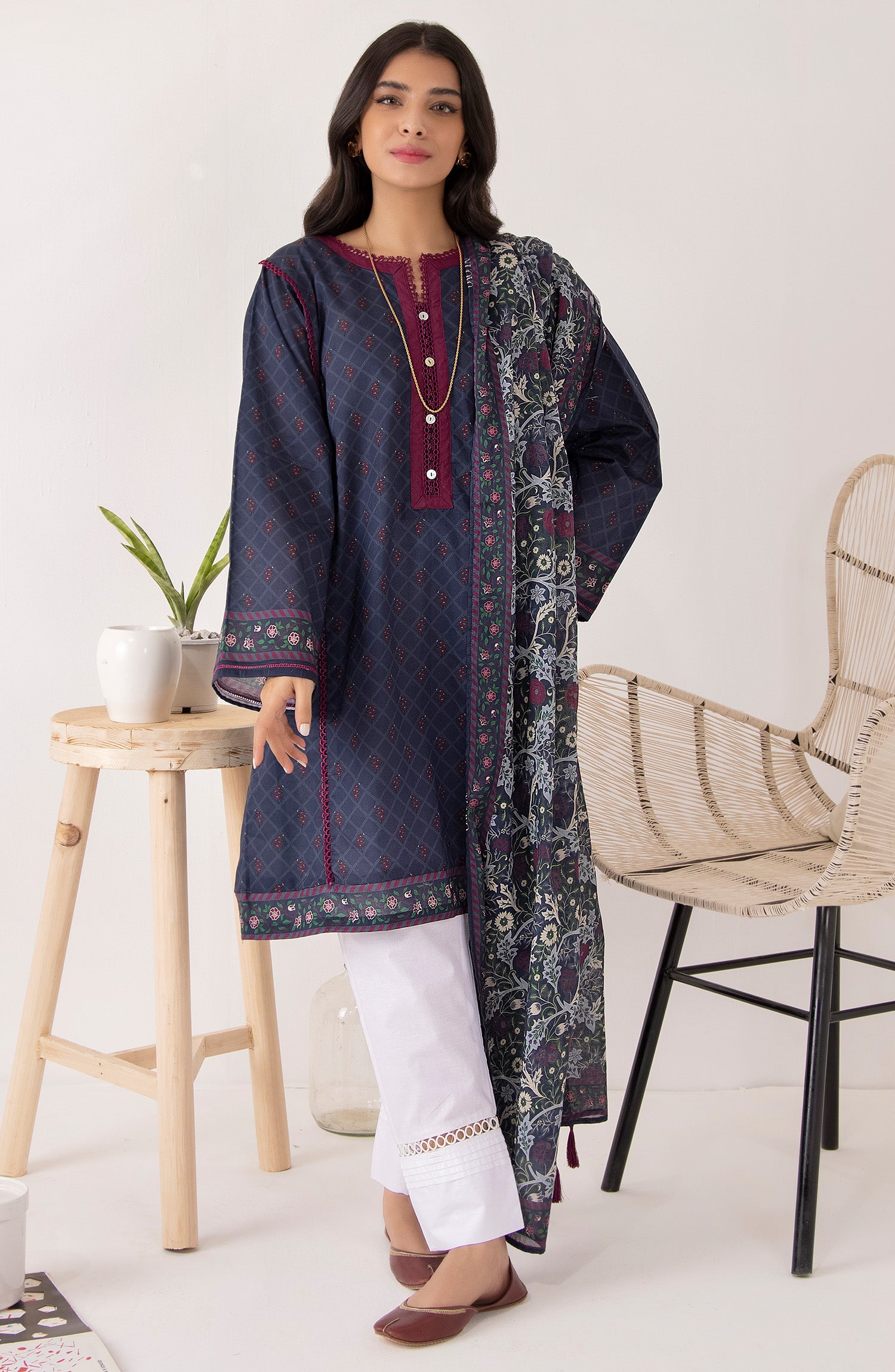 Stitched 2 Piece Printed Cambric Shirt and Lawn Dupatta