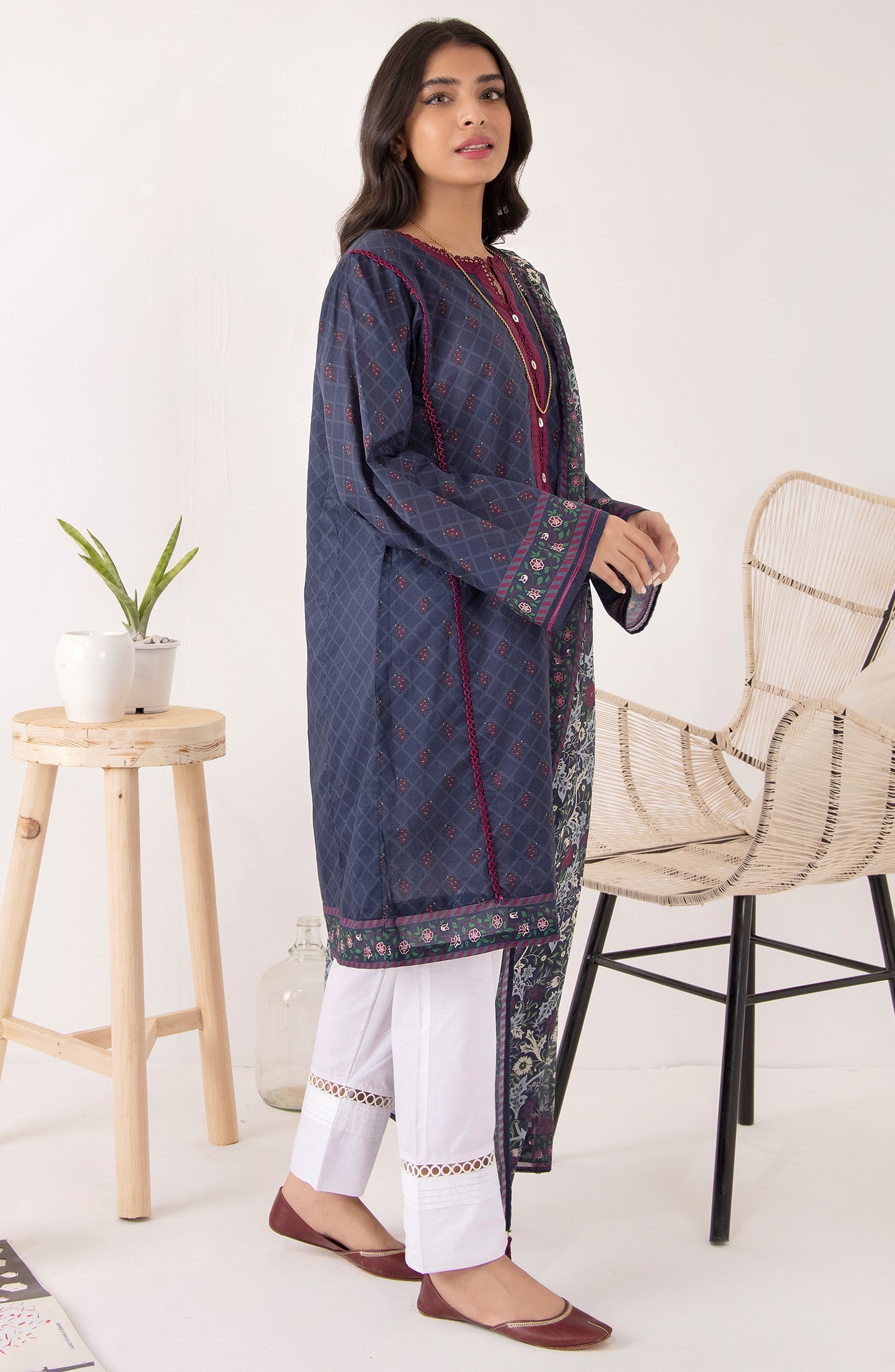 Stitched 2 Piece Printed Cambric Shirt and Lawn Dupatta