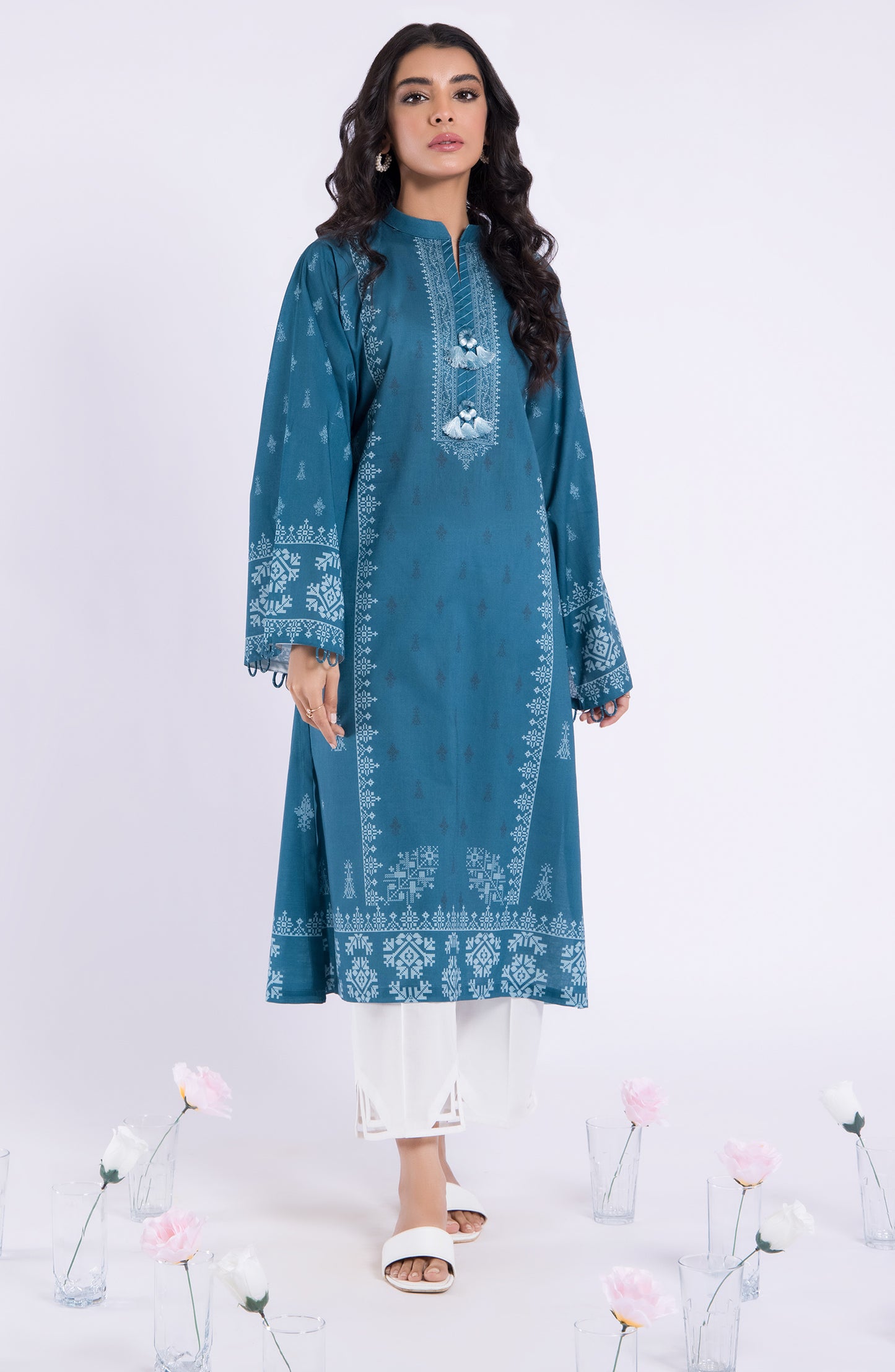 HCS-22-075/U TEAL LAWN SCSHIRT UNSTITCHED SHIRT