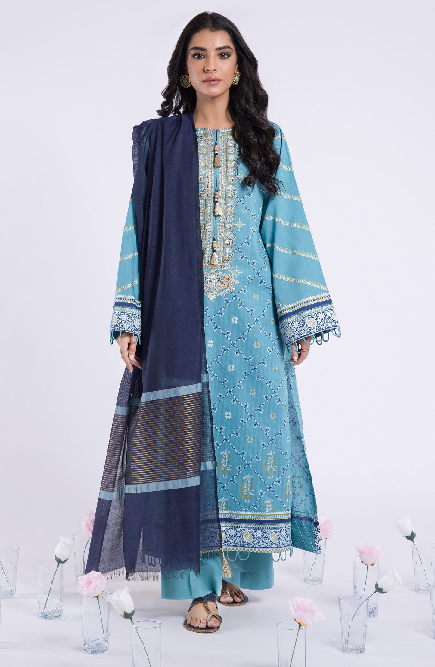 OTL-22-039/U BLUE JACQUARD  UNSTITCHED SHIRT DUPATTA PANTS