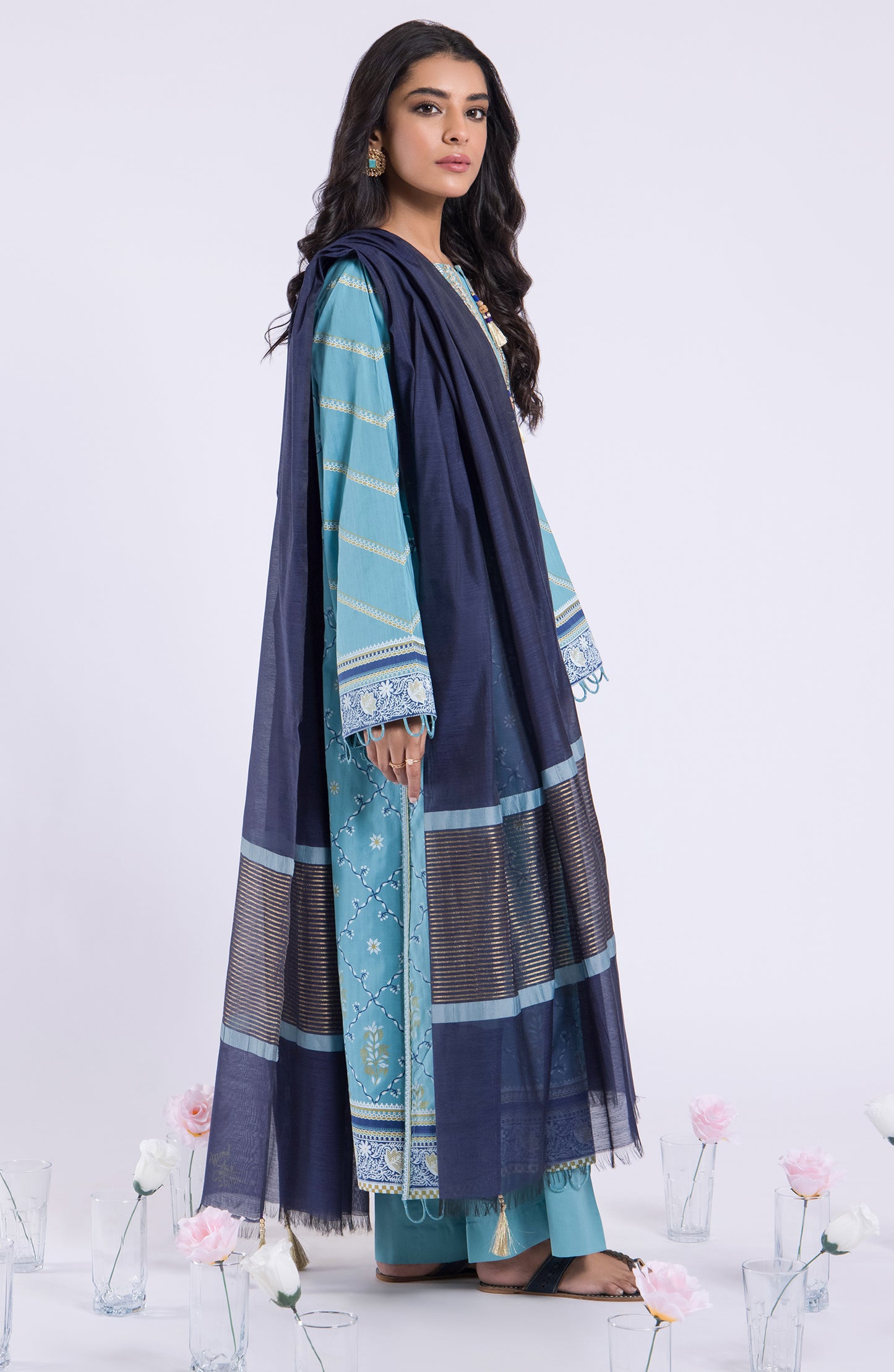 OTL-22-039/S SEA GREEN JACQUARD  READY TO WEAR SHIRT DUPATTA PANTS