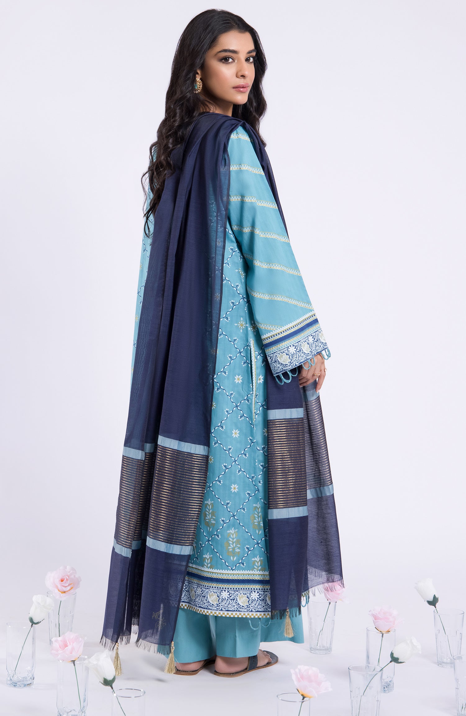 OTL-22-039/U BLUE JACQUARD  UNSTITCHED SHIRT DUPATTA PANTS