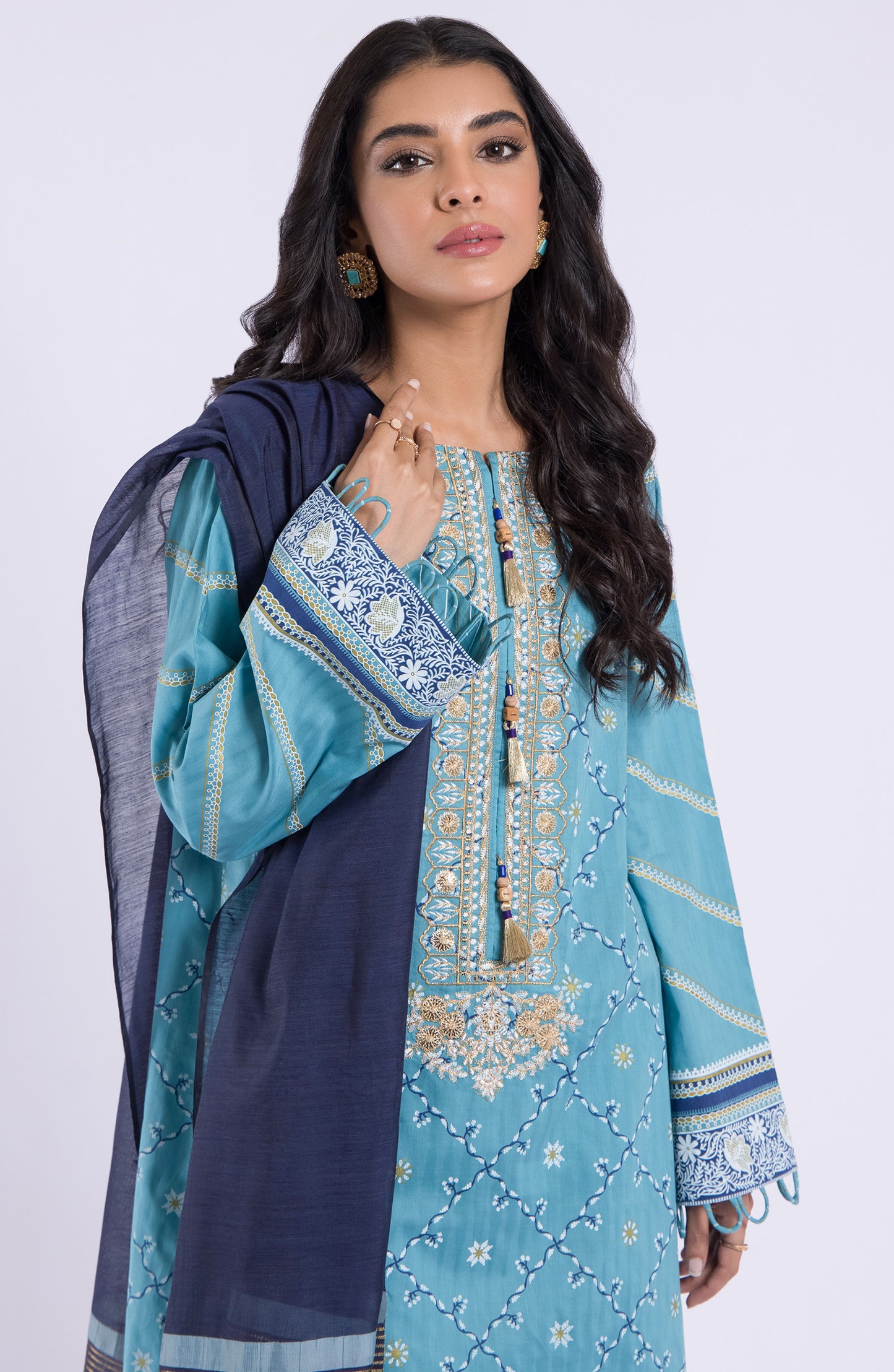 OTL-22-039/U BLUE JACQUARD  UNSTITCHED SHIRT DUPATTA PANTS