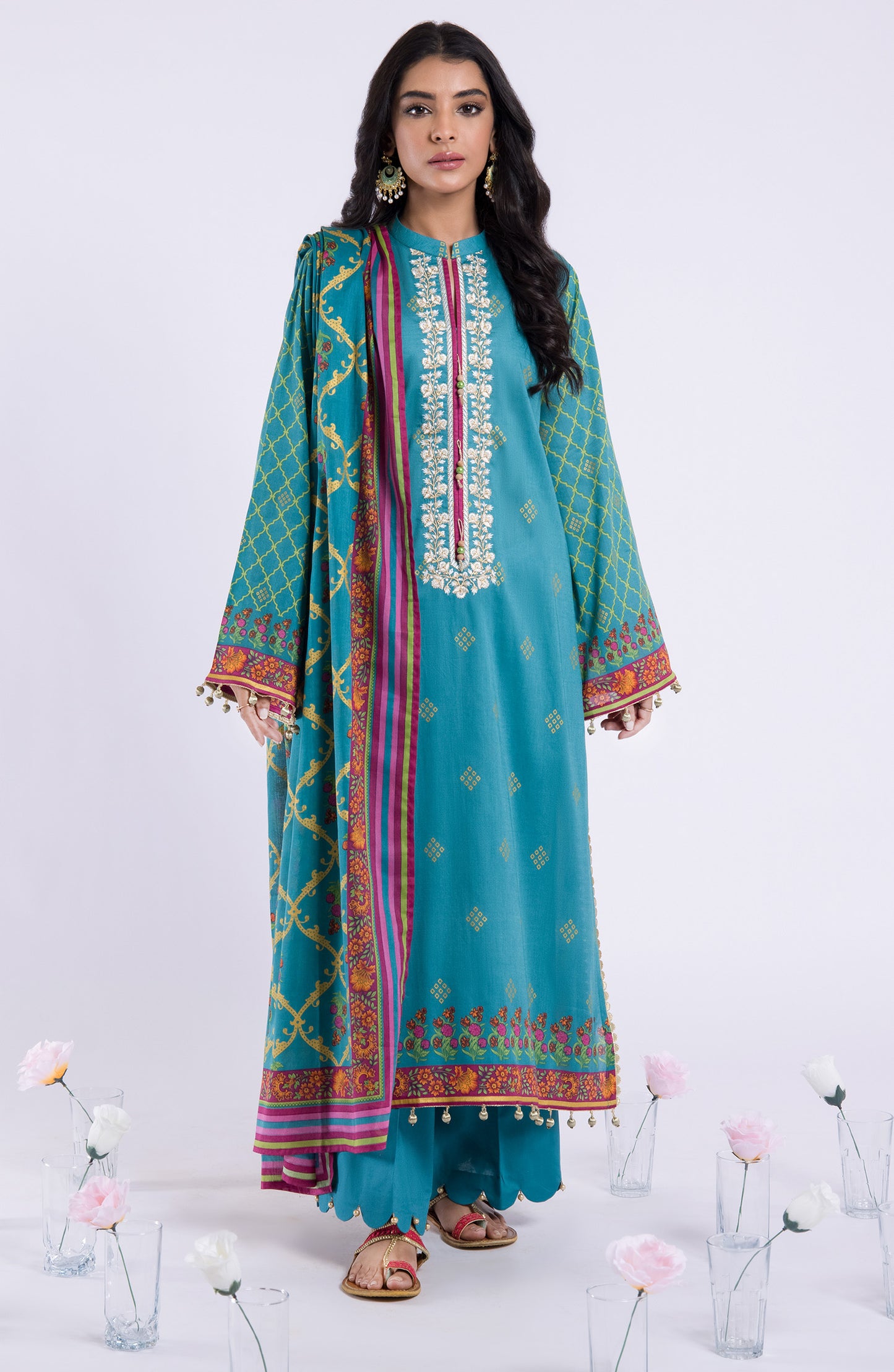 OTL-22-030/U TEAL LAWN  UNSTITCHED SHIRT DUPATTA PANTS