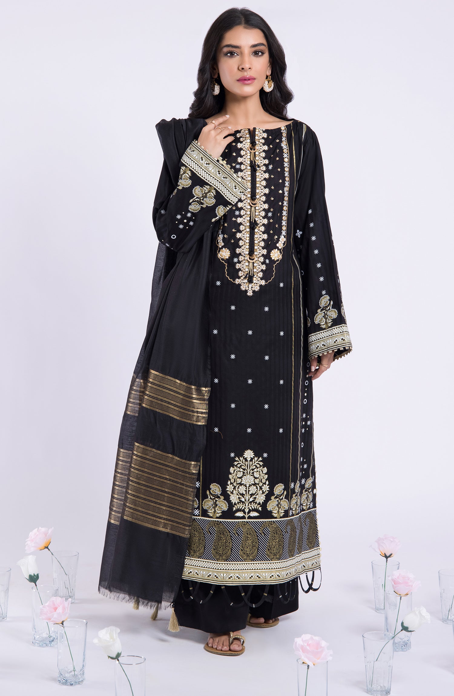 OTL-22-041/S BLACK JACQUARD  READY TO WEAR SHIRT DUPATTA PANTS