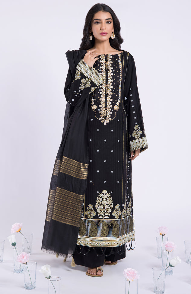 OTL-22-041/U BLACK JACQUARD  UNSTITCHED SHIRT DUPATTA PANTS