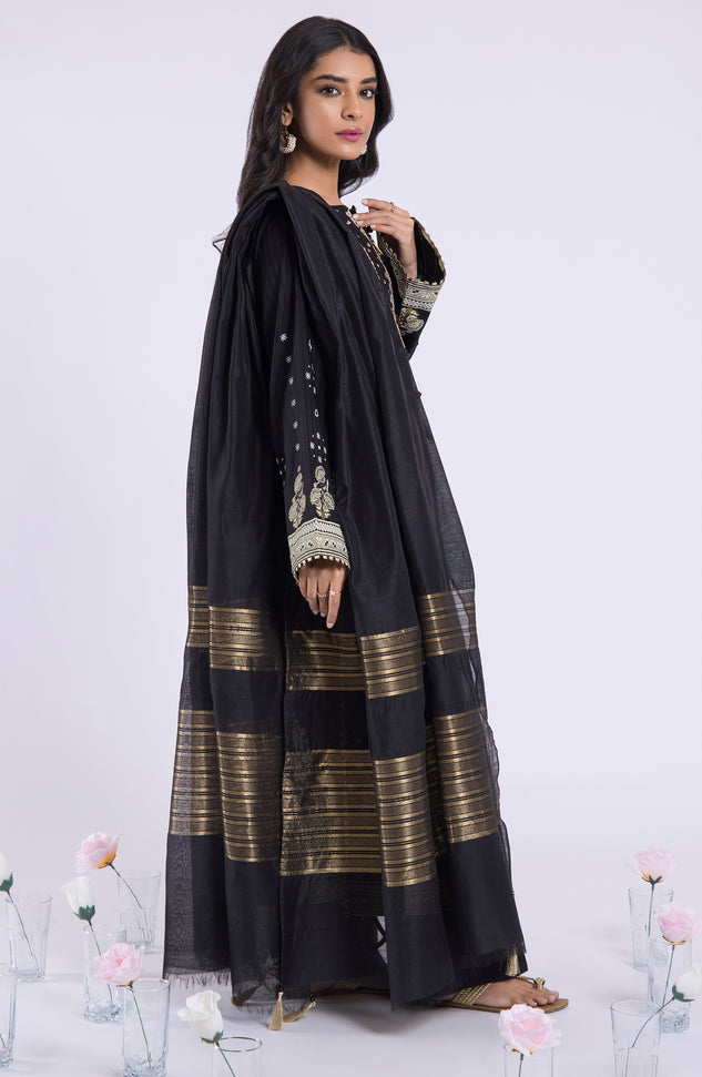 OTL-22-041/U BLACK JACQUARD  UNSTITCHED SHIRT DUPATTA PANTS