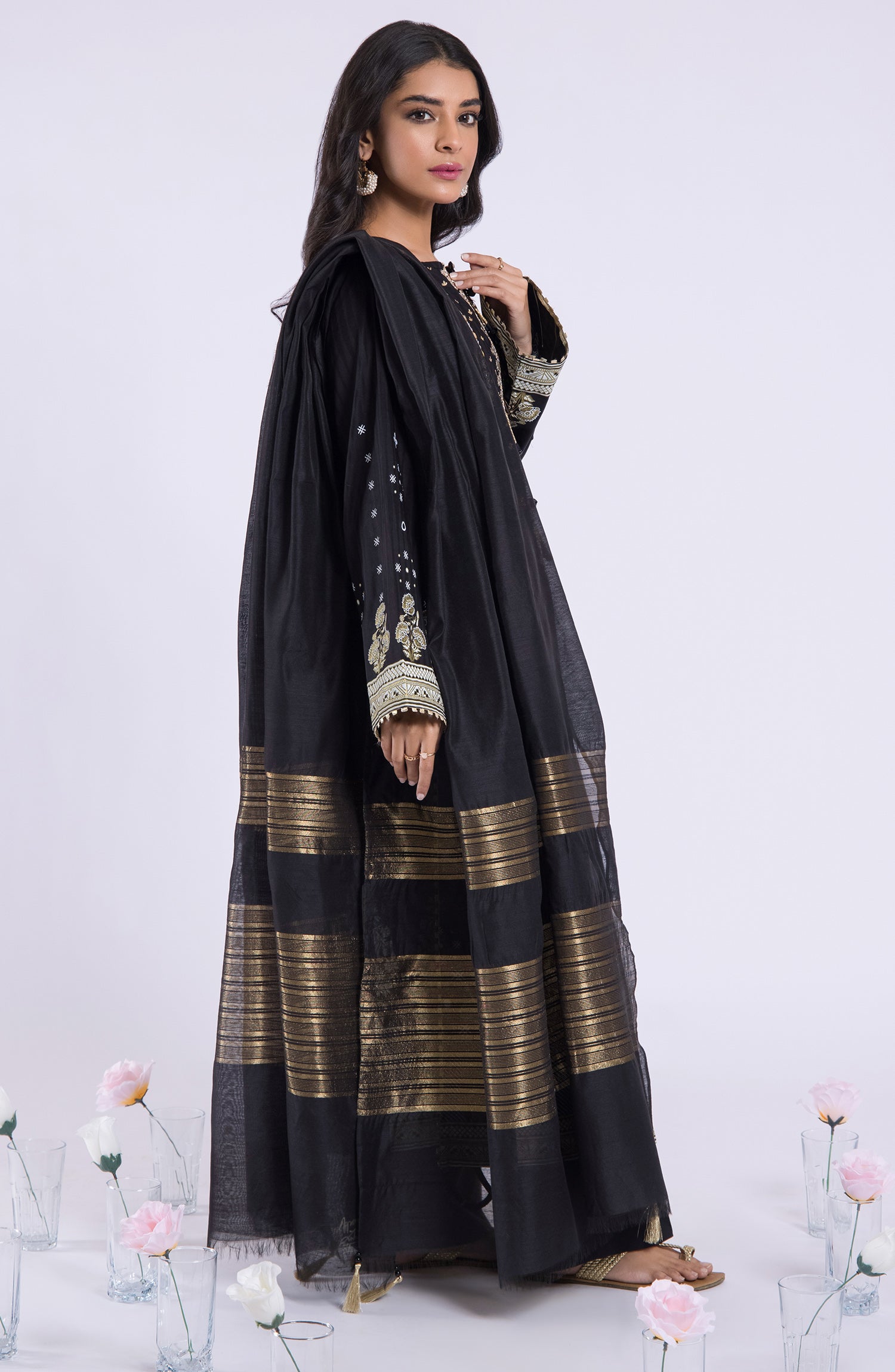 OTL-22-041/S BLACK JACQUARD  READY TO WEAR SHIRT DUPATTA PANTS