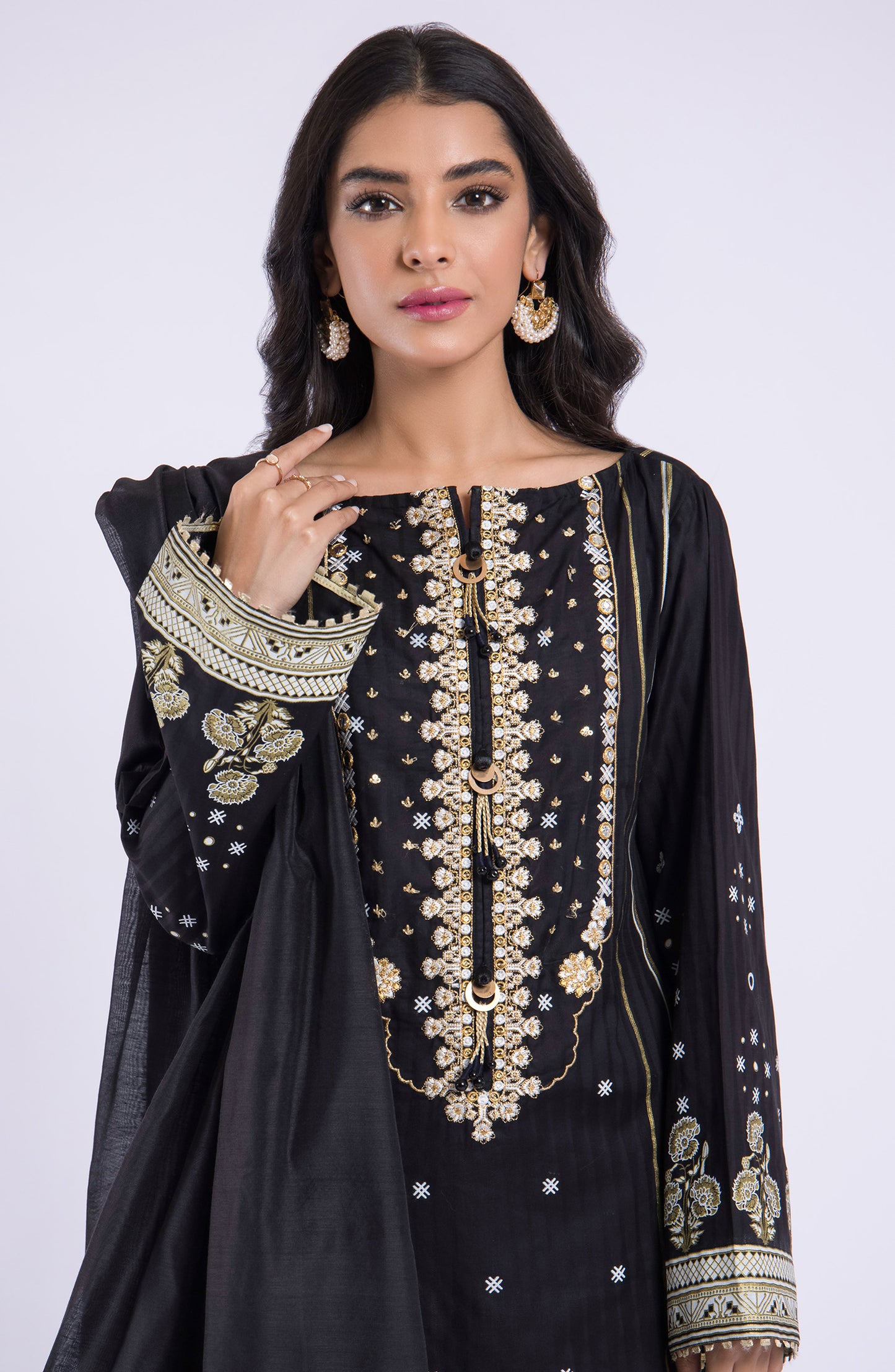 OTL-22-041/S BLACK JACQUARD  READY TO WEAR SHIRT DUPATTA PANTS
