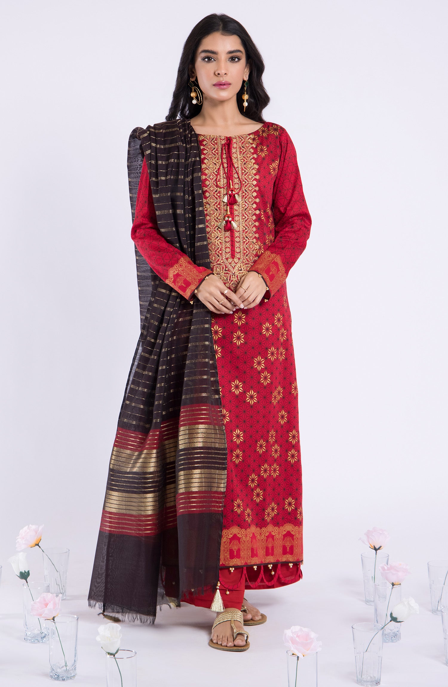 OTL-22-061/U RED LAWN  UNSTITCHED SHIRT DUPATTA PANTS