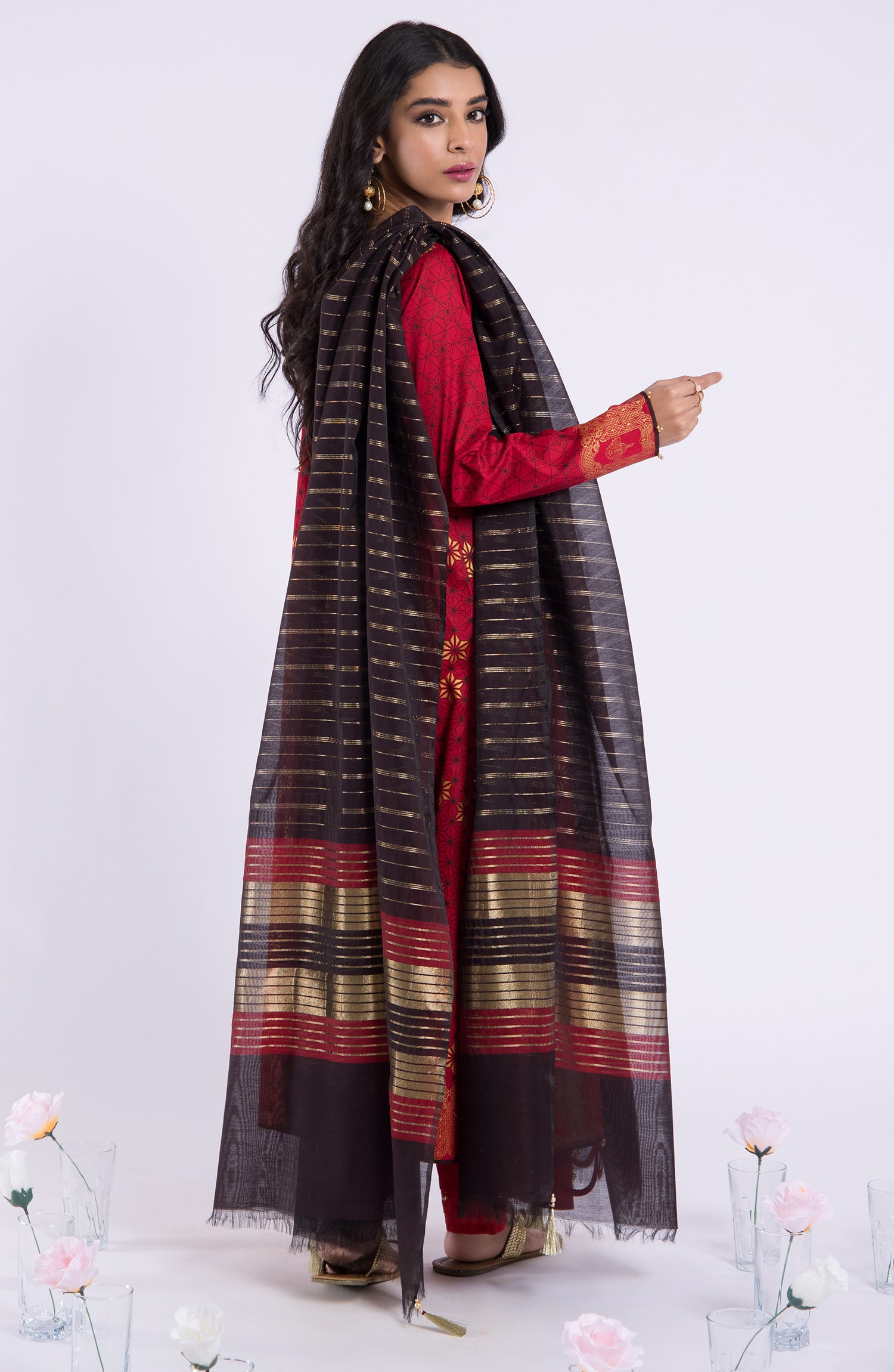 OTL-22-061/U RED LAWN  UNSTITCHED SHIRT DUPATTA PANTS