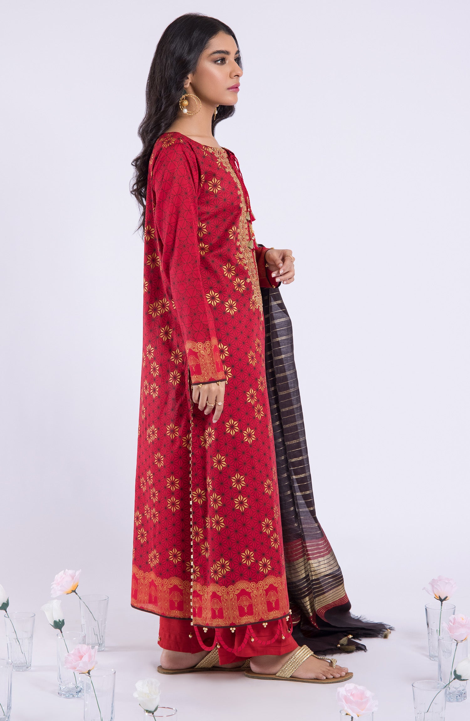 OTL-22-061/U RED LAWN  UNSTITCHED SHIRT DUPATTA PANTS
