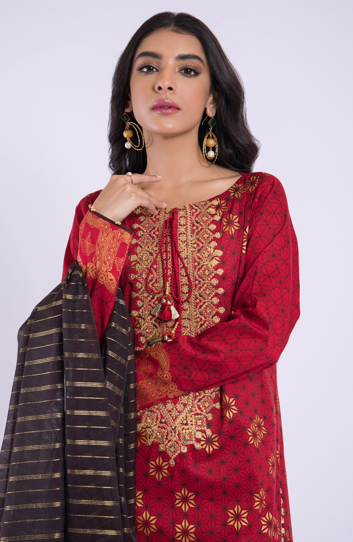 OTL-22-061/U RED LAWN  UNSTITCHED SHIRT DUPATTA PANTS