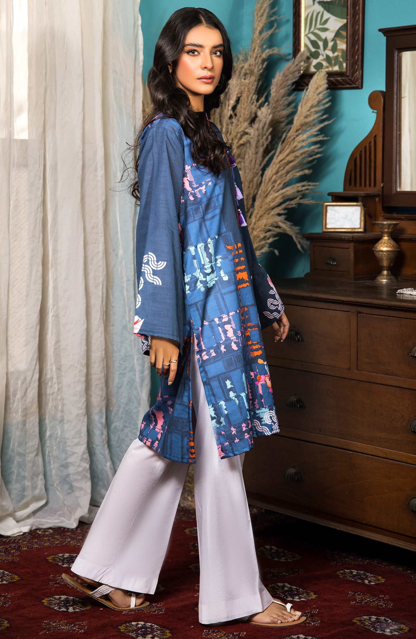 Unstitched 1 Piece Printed Khaddar Shirt (HCS-150/U BLUE)