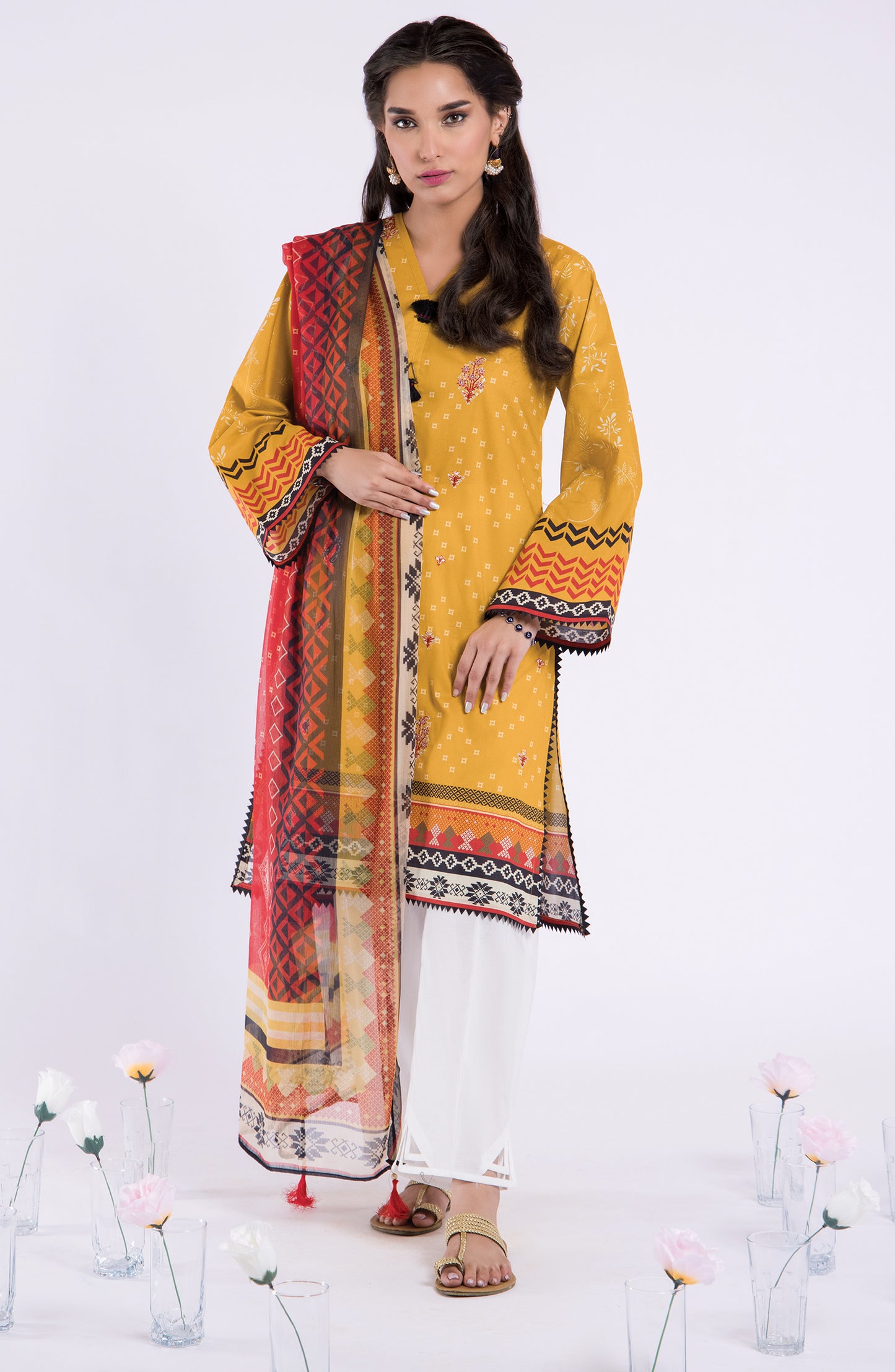NRDS-21-098/U MUSTARD LAWN  UNSTITCHED SHIRT DUPATTA