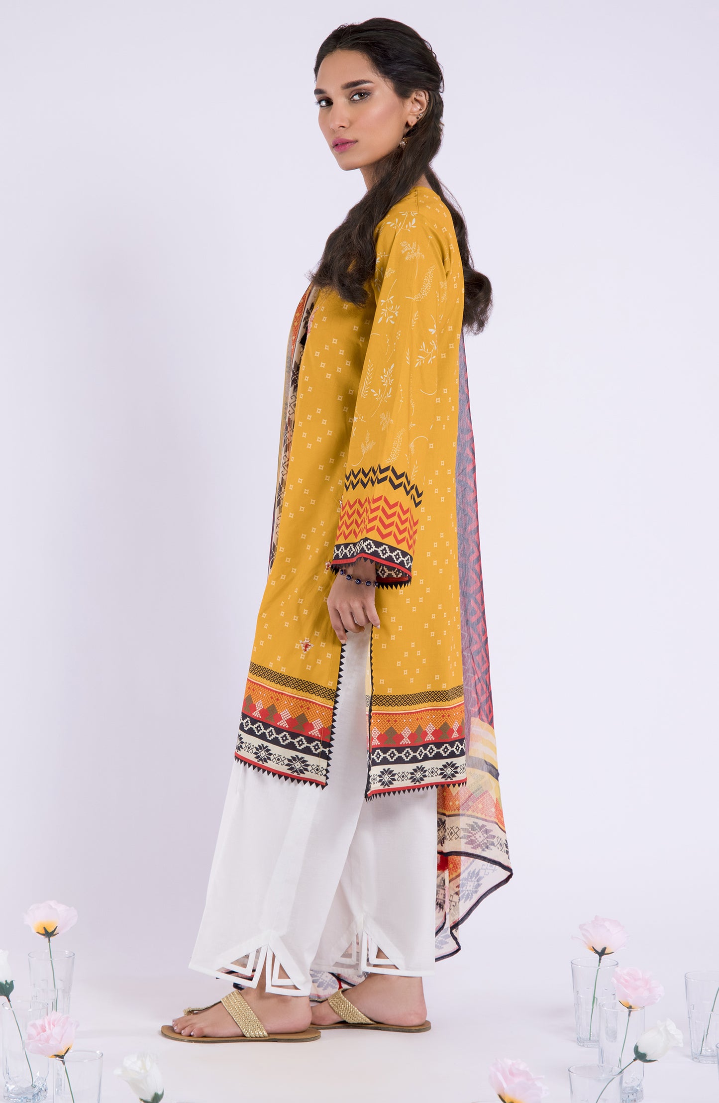 NRDS-21-098/U MUSTARD LAWN  UNSTITCHED SHIRT DUPATTA