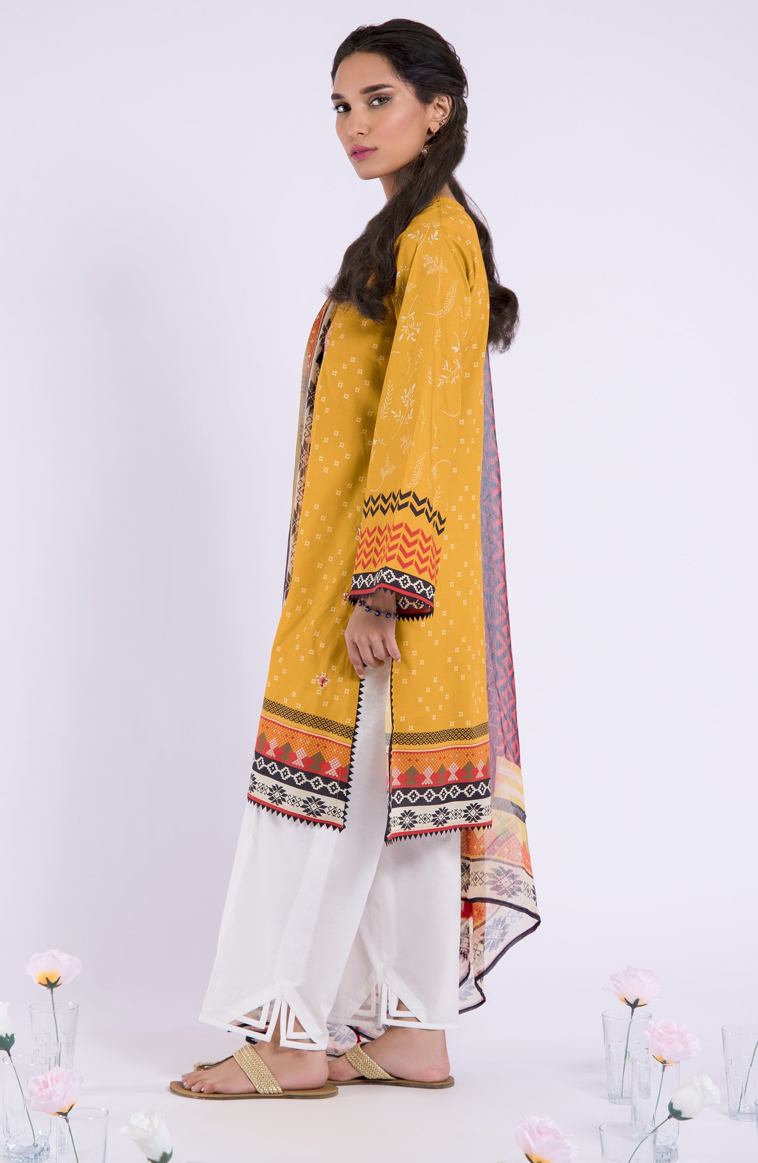 NRDS-21-098/U MUSTARD LAWN  UNSTITCHED SHIRT DUPATTA