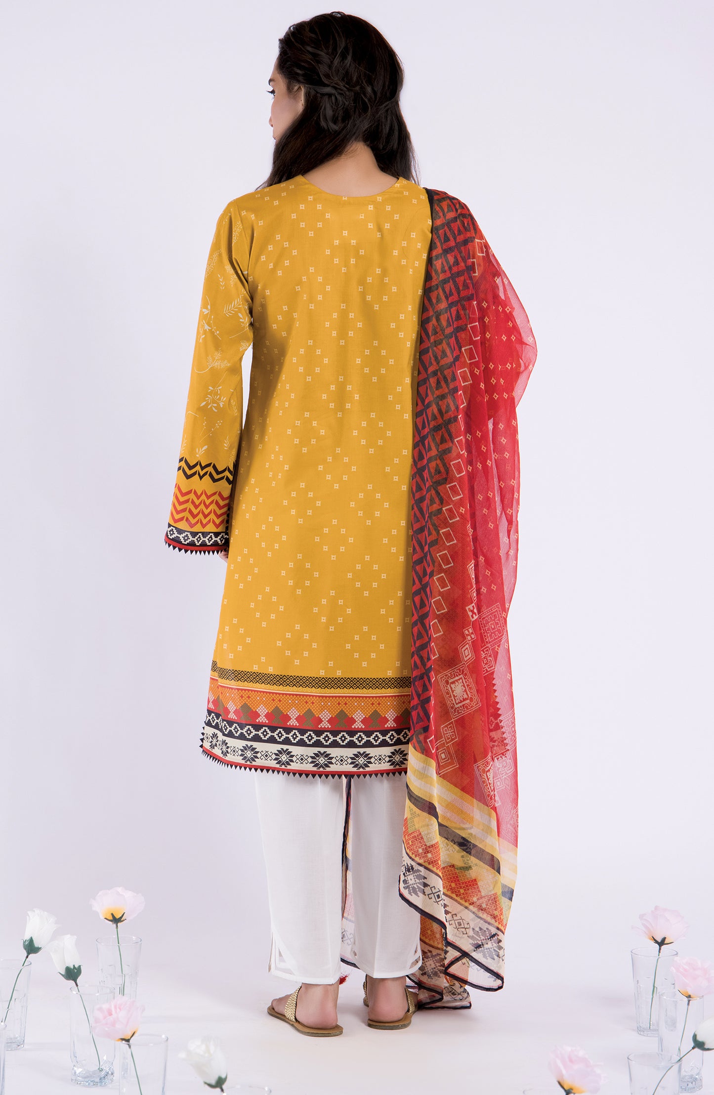 NRDS-21-098/U MUSTARD LAWN  UNSTITCHED SHIRT DUPATTA