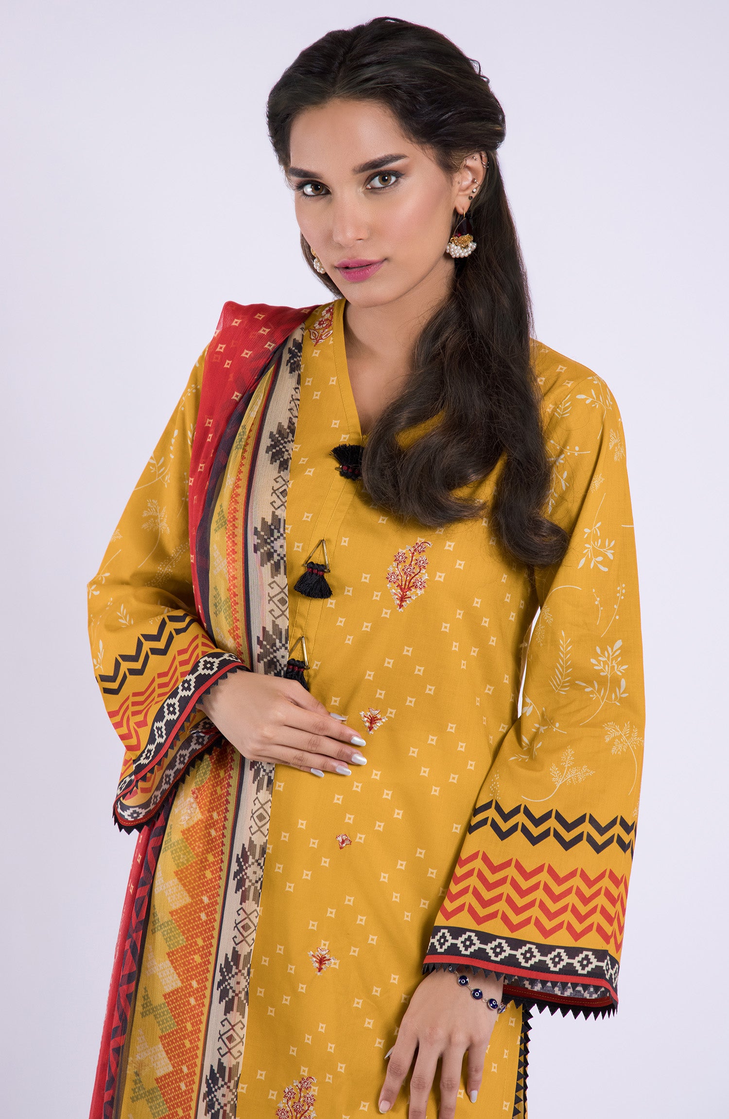 NRDS-21-098/U MUSTARD LAWN  UNSTITCHED SHIRT DUPATTA