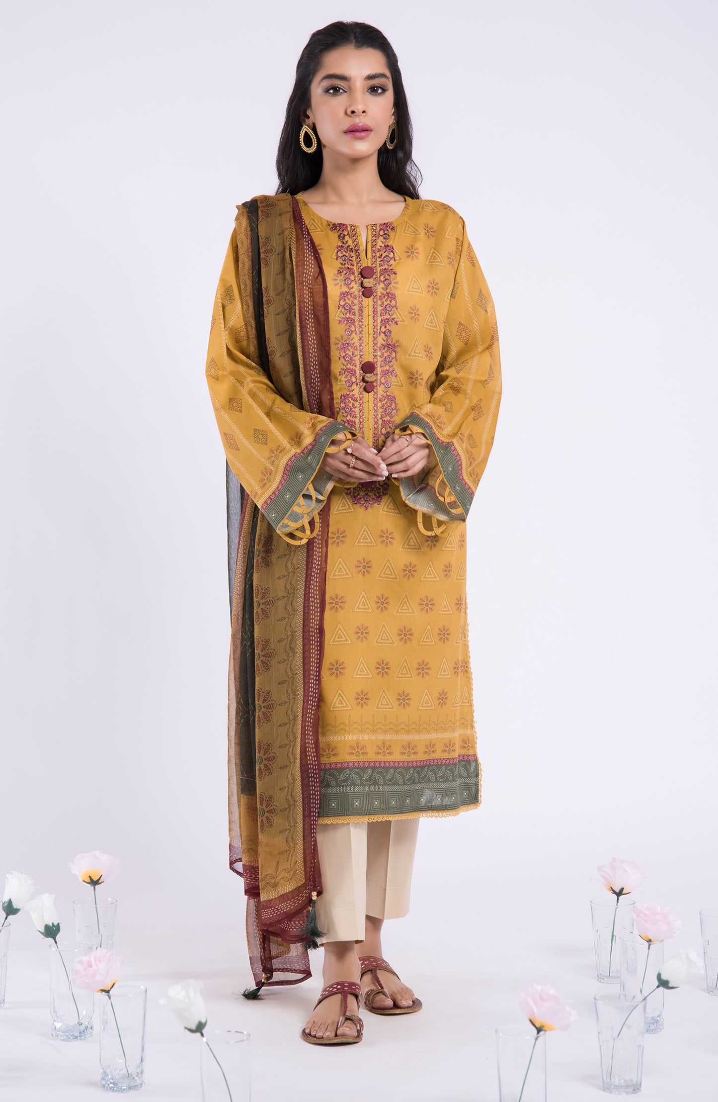 NRDS-22-026/U MUSTARD LAWN  UNSTITCHED SHIRT DUPATTA