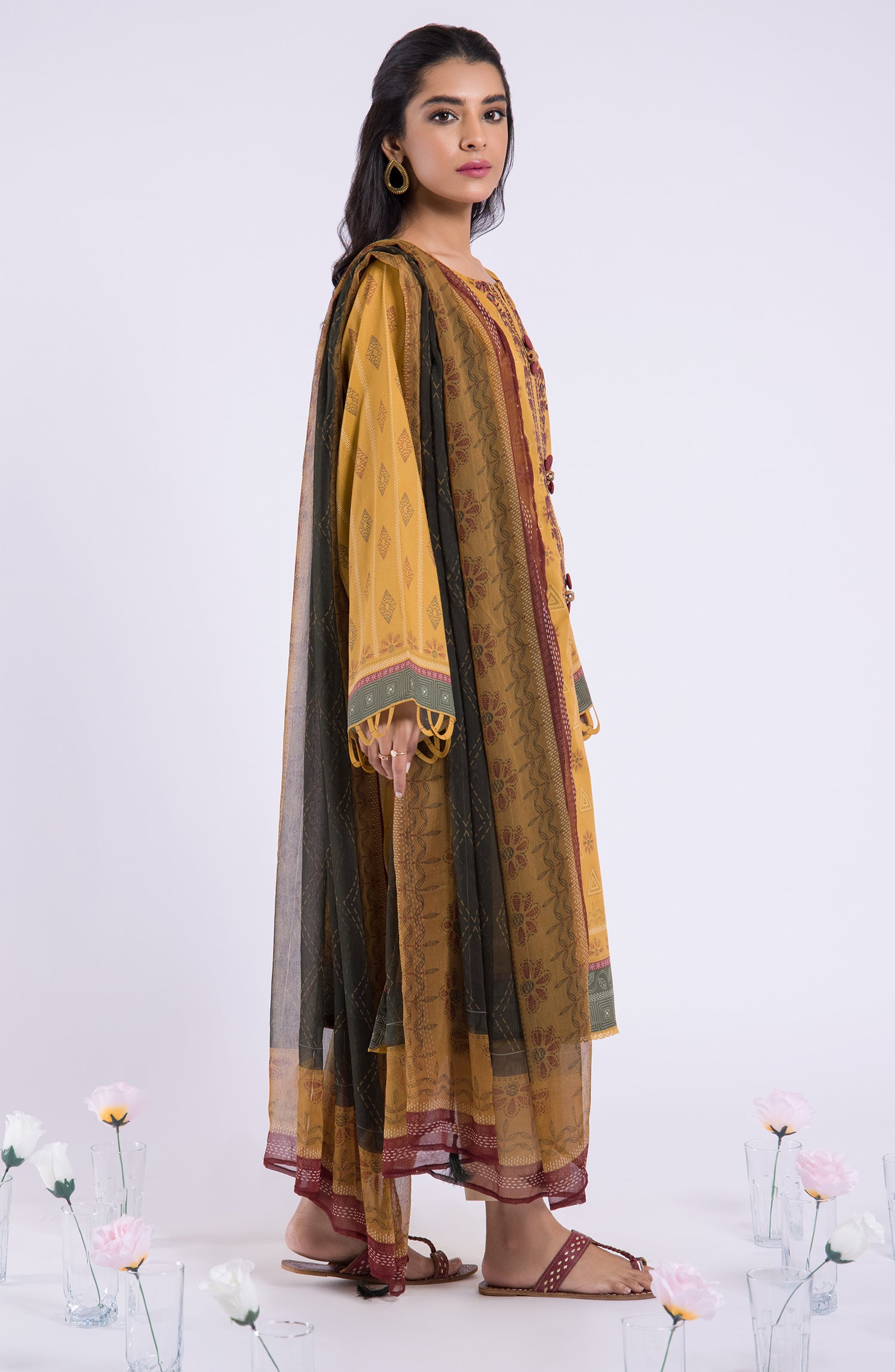 NRDS-22-026/U MUSTARD LAWN  UNSTITCHED SHIRT DUPATTA