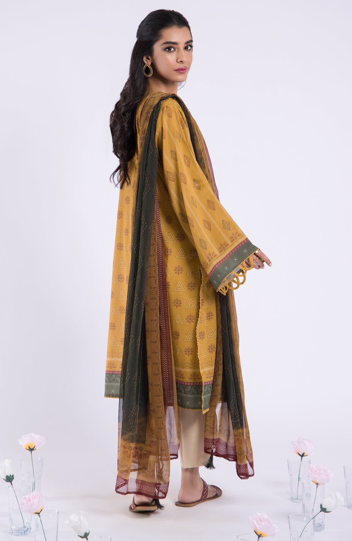 NRDS-22-026/U MUSTARD LAWN  UNSTITCHED SHIRT DUPATTA