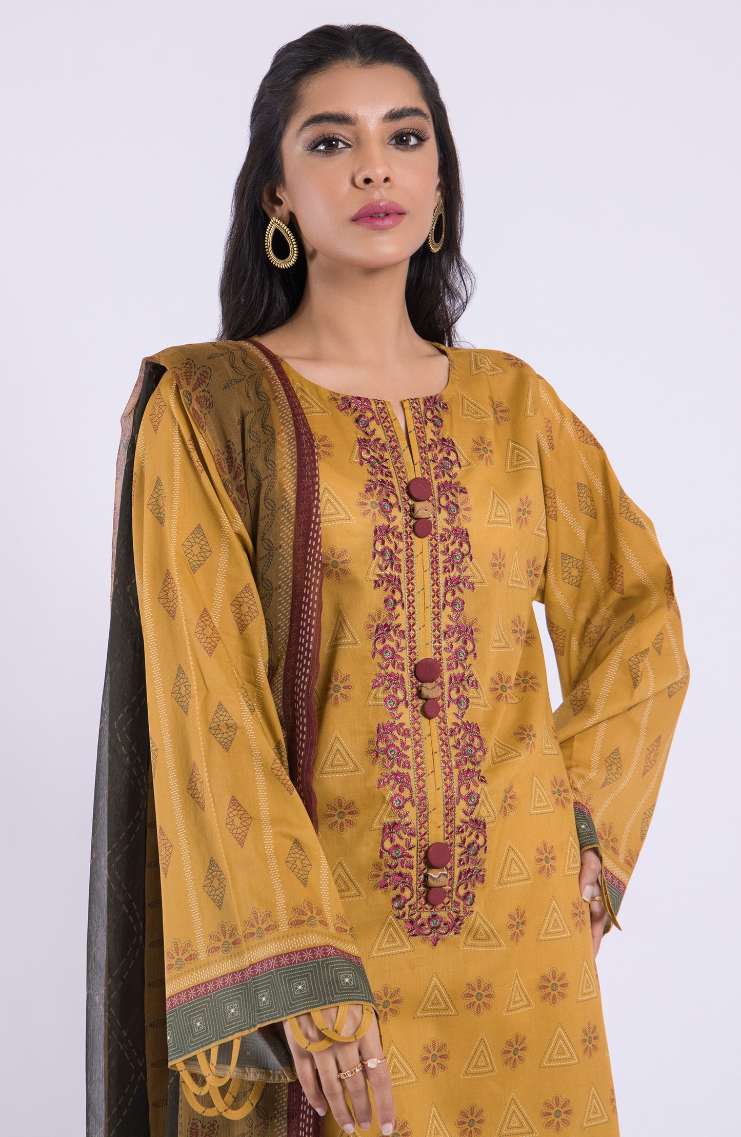 NRDS-22-026/U MUSTARD LAWN  UNSTITCHED SHIRT DUPATTA
