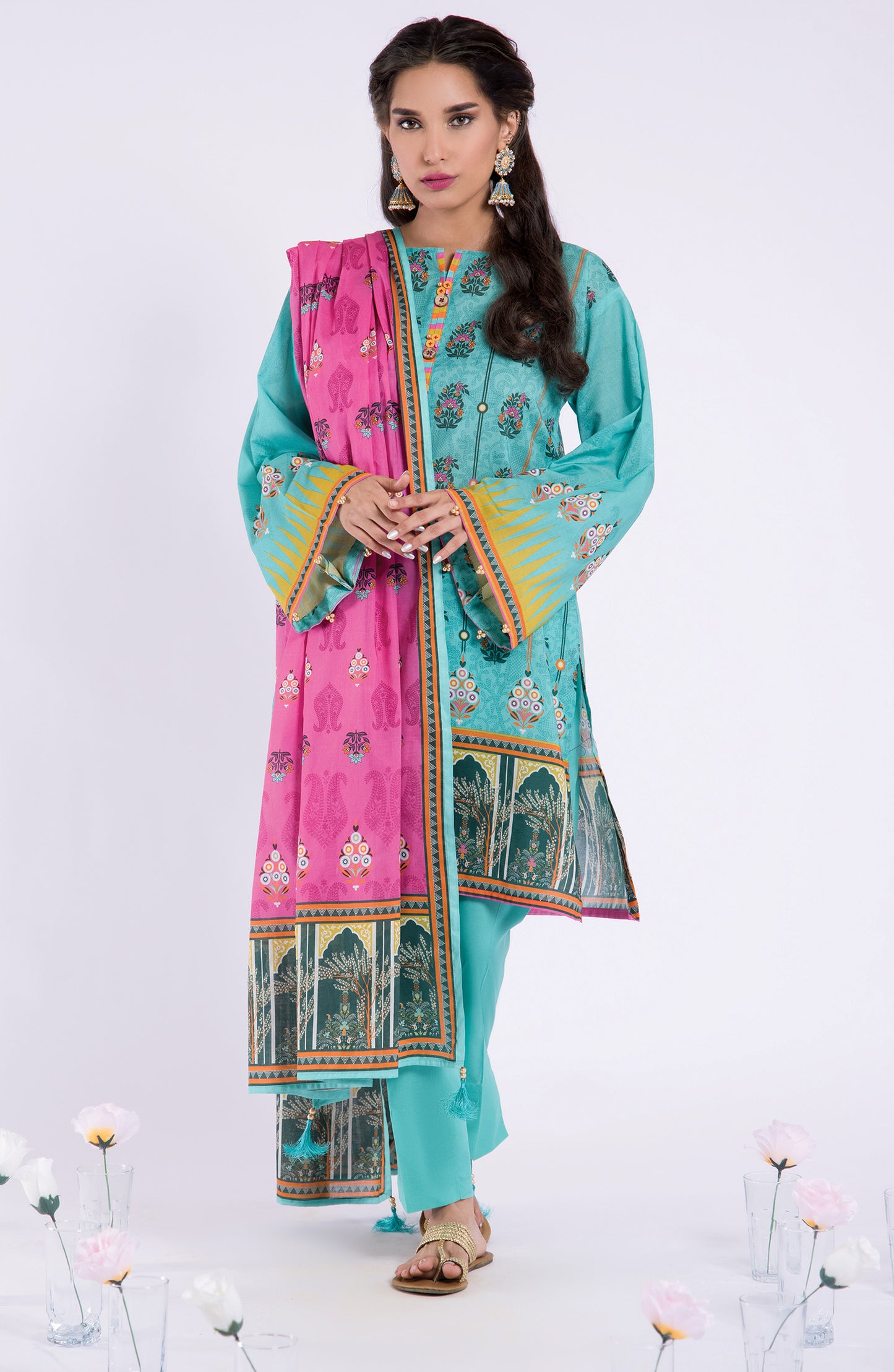OTL-22-043/U BLUE LAWN  UNSTITCHED SHIRT DUPATTA PANTS