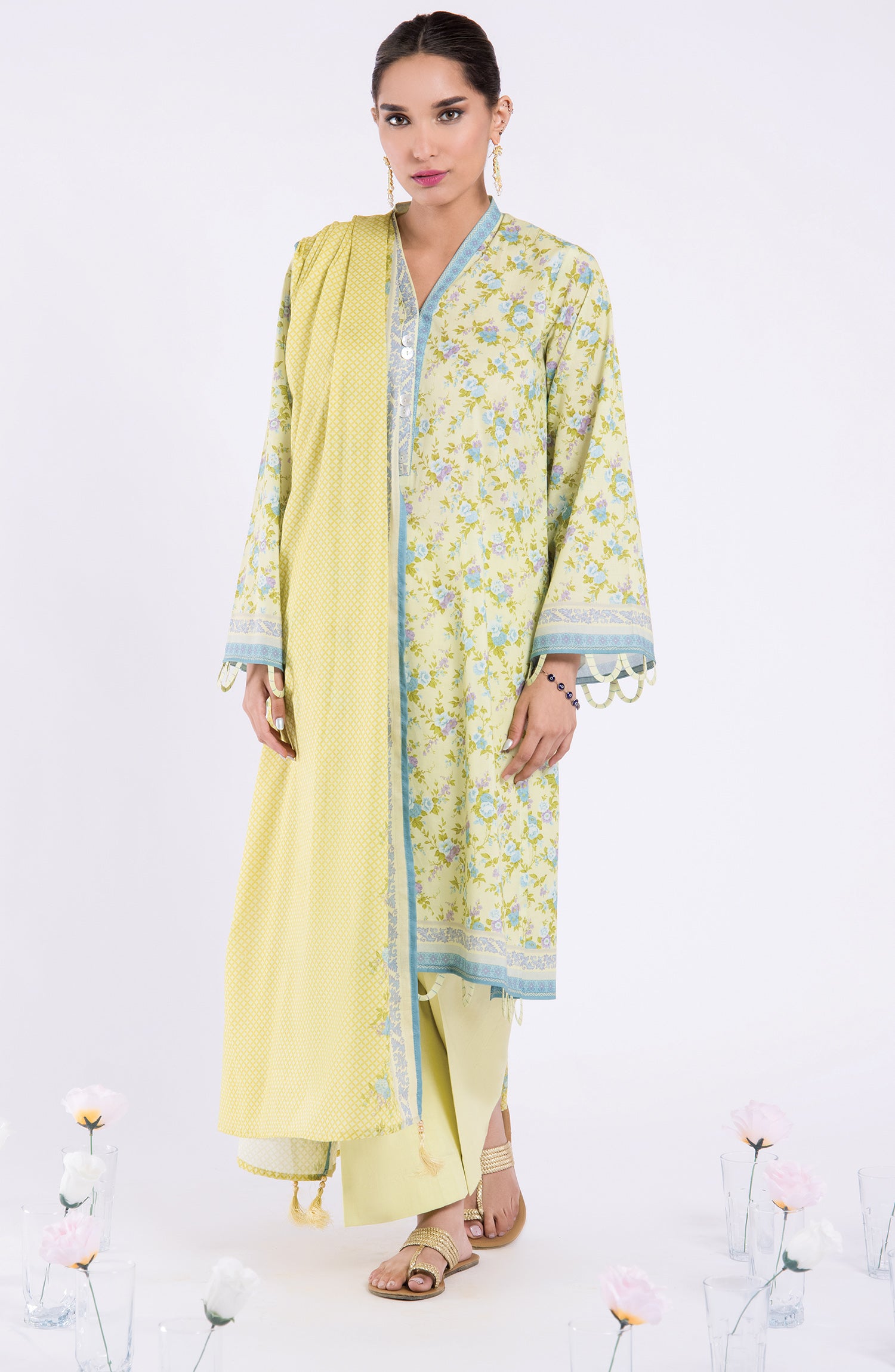 OTL-22-108/U YELLOW LAWN  UNSTITCHED SHIRT DUPATTA PANTS