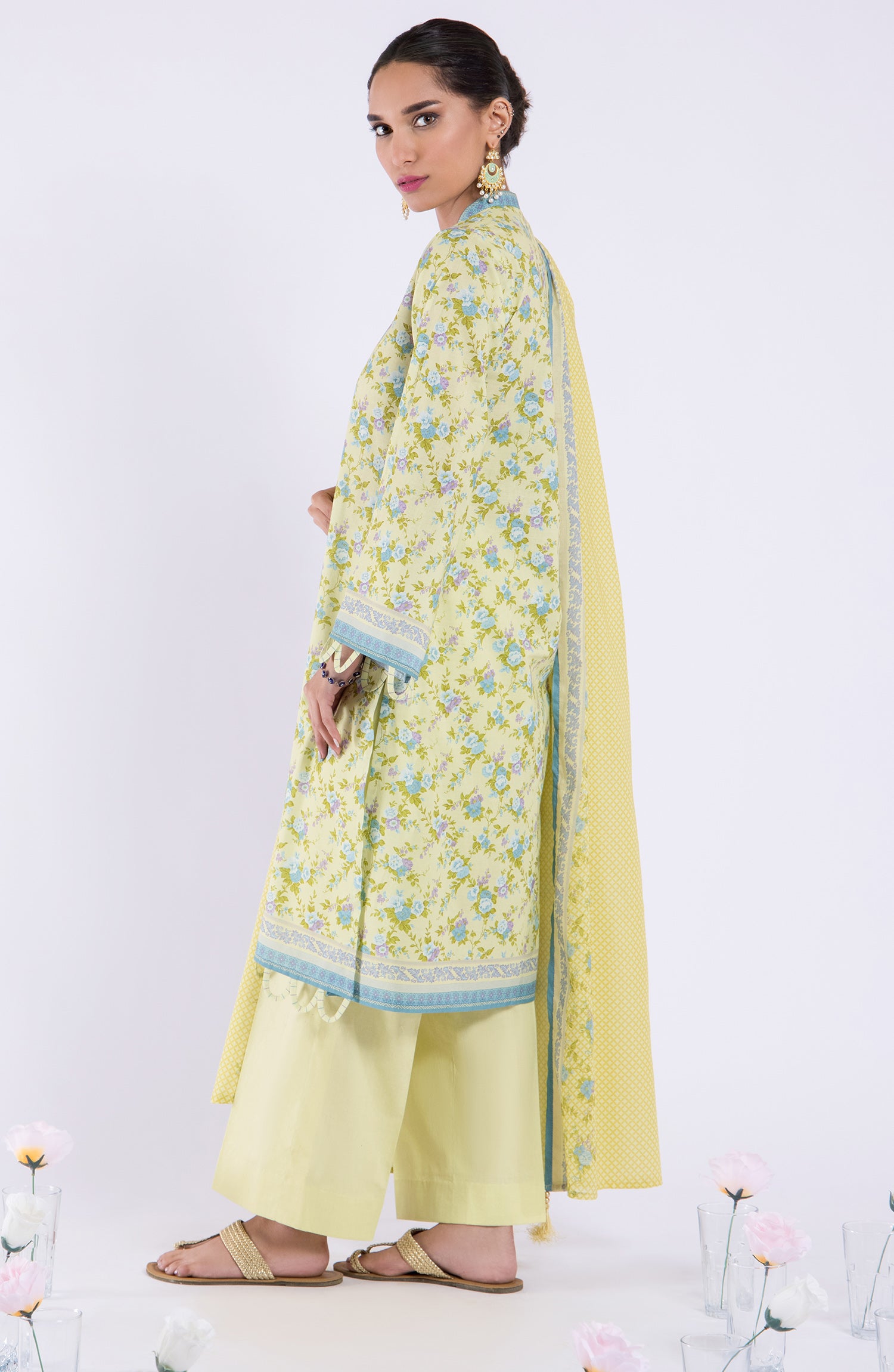 OTL-22-108/U YELLOW LAWN  UNSTITCHED SHIRT DUPATTA PANTS