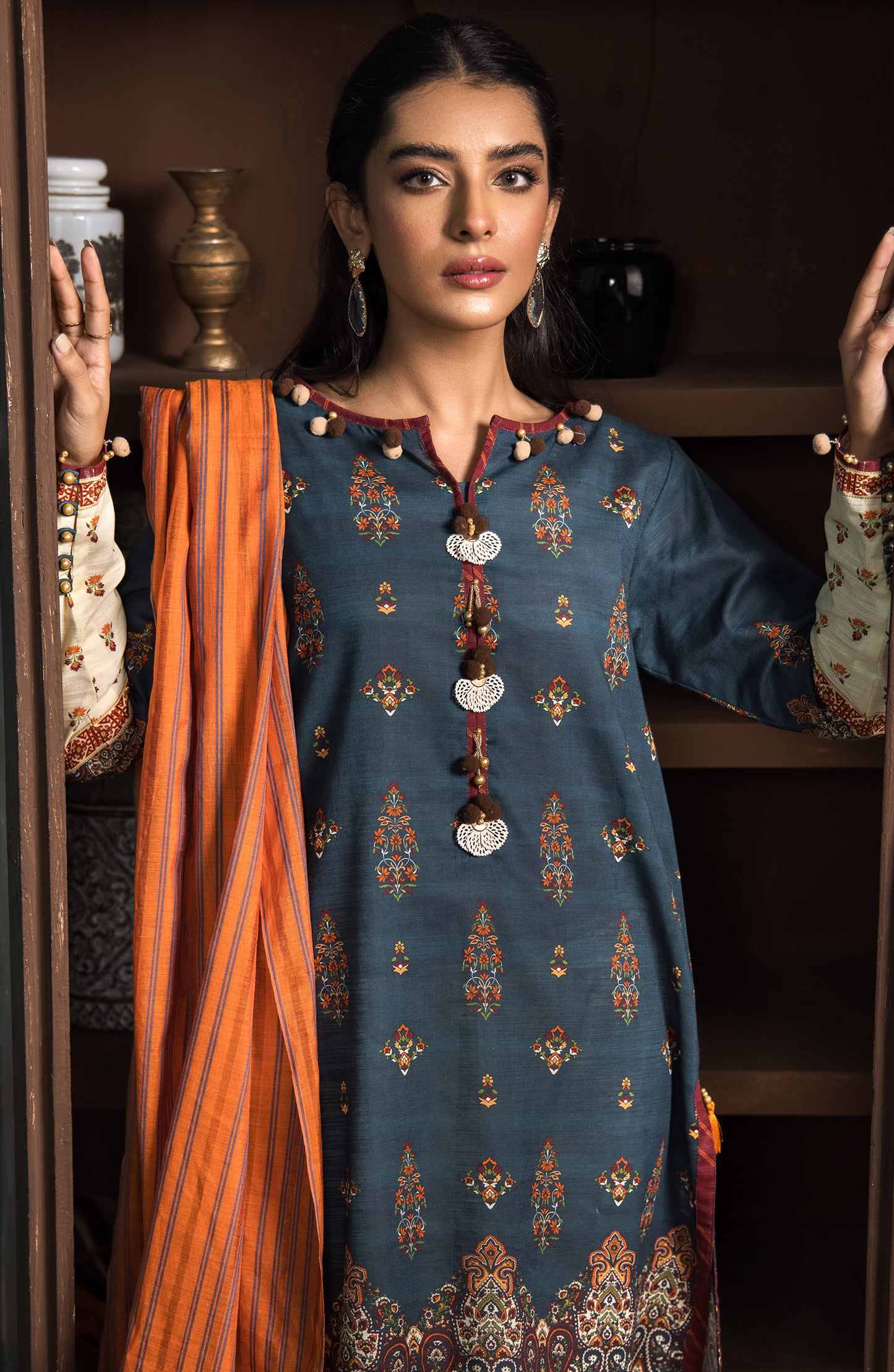 NRDS-390/U BLUE KHADDAR UNSTITCHED SHIRT DUPATTA
