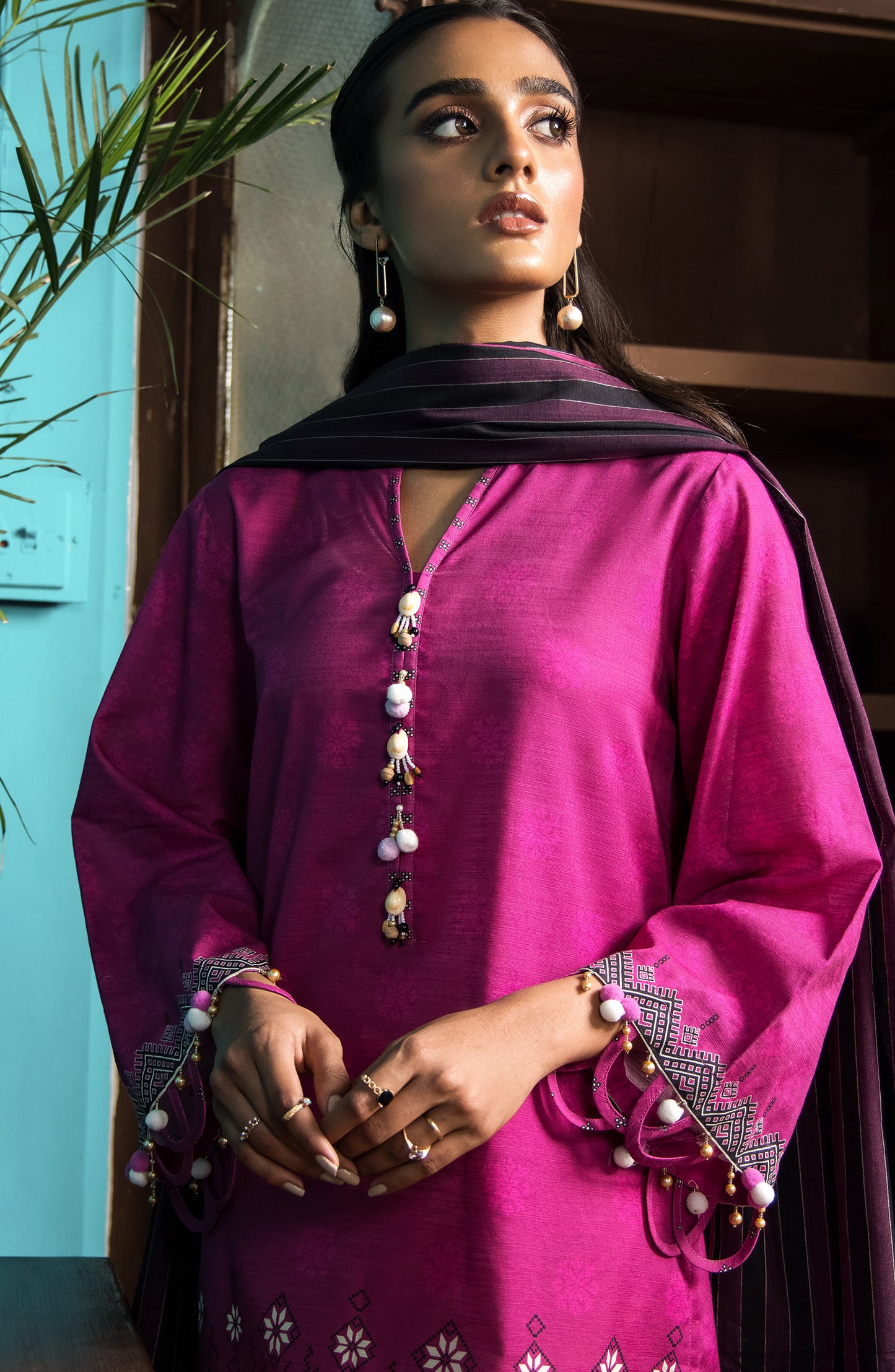 NRDS-392/U PINK KHADDAR UNSTITCHED SHIRT DUPATTA