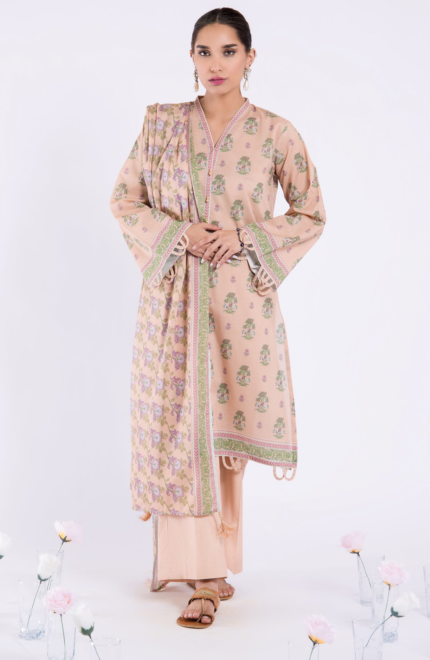 OTL-22-109/U PEACH LAWN  UNSTITCHED SHIRT DUPATTA PANTS