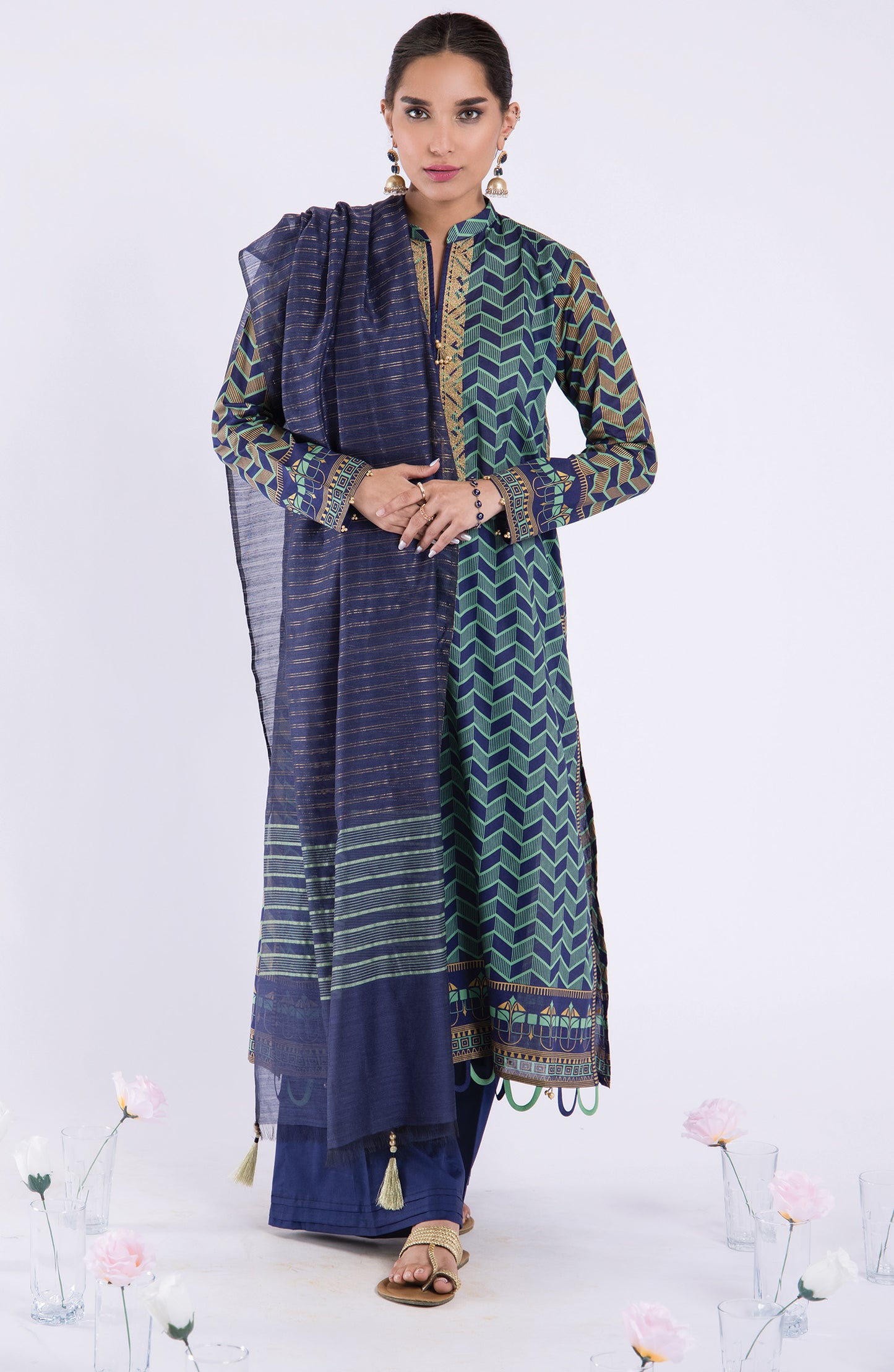 OTL-22-059/U BLUE LAWN  UNSTITCHED SHIRT DUPATTA PANTS