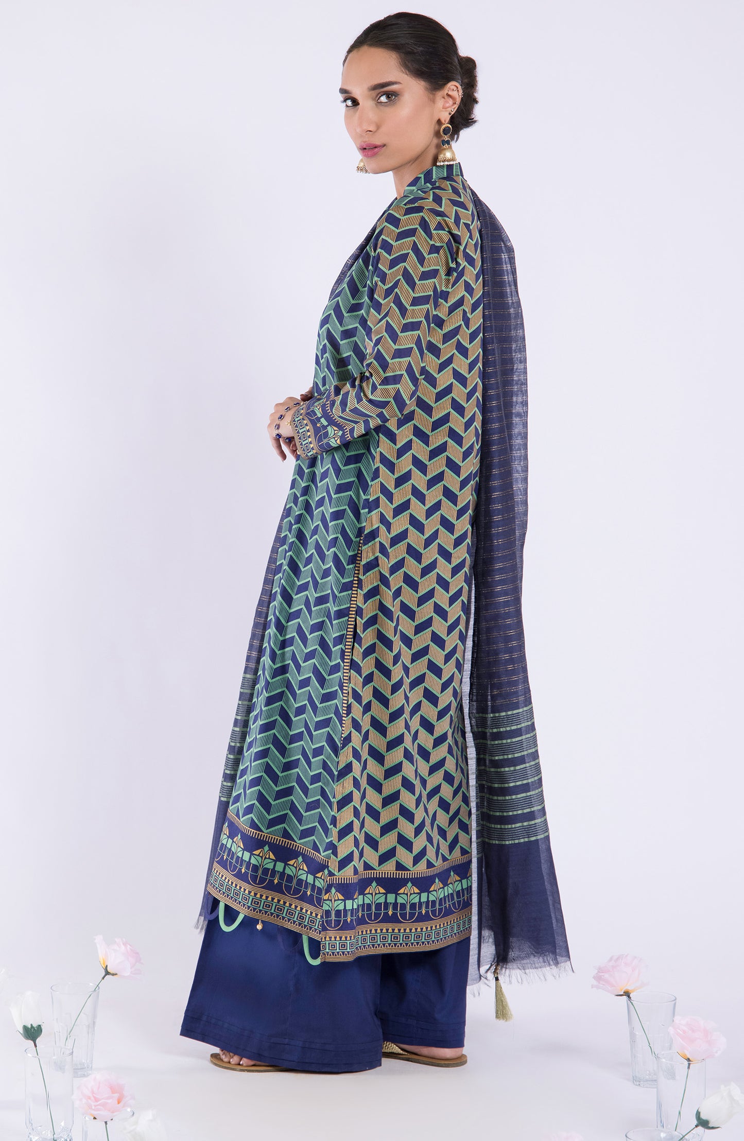 OTL-22-059/U BLUE LAWN  UNSTITCHED SHIRT DUPATTA PANTS