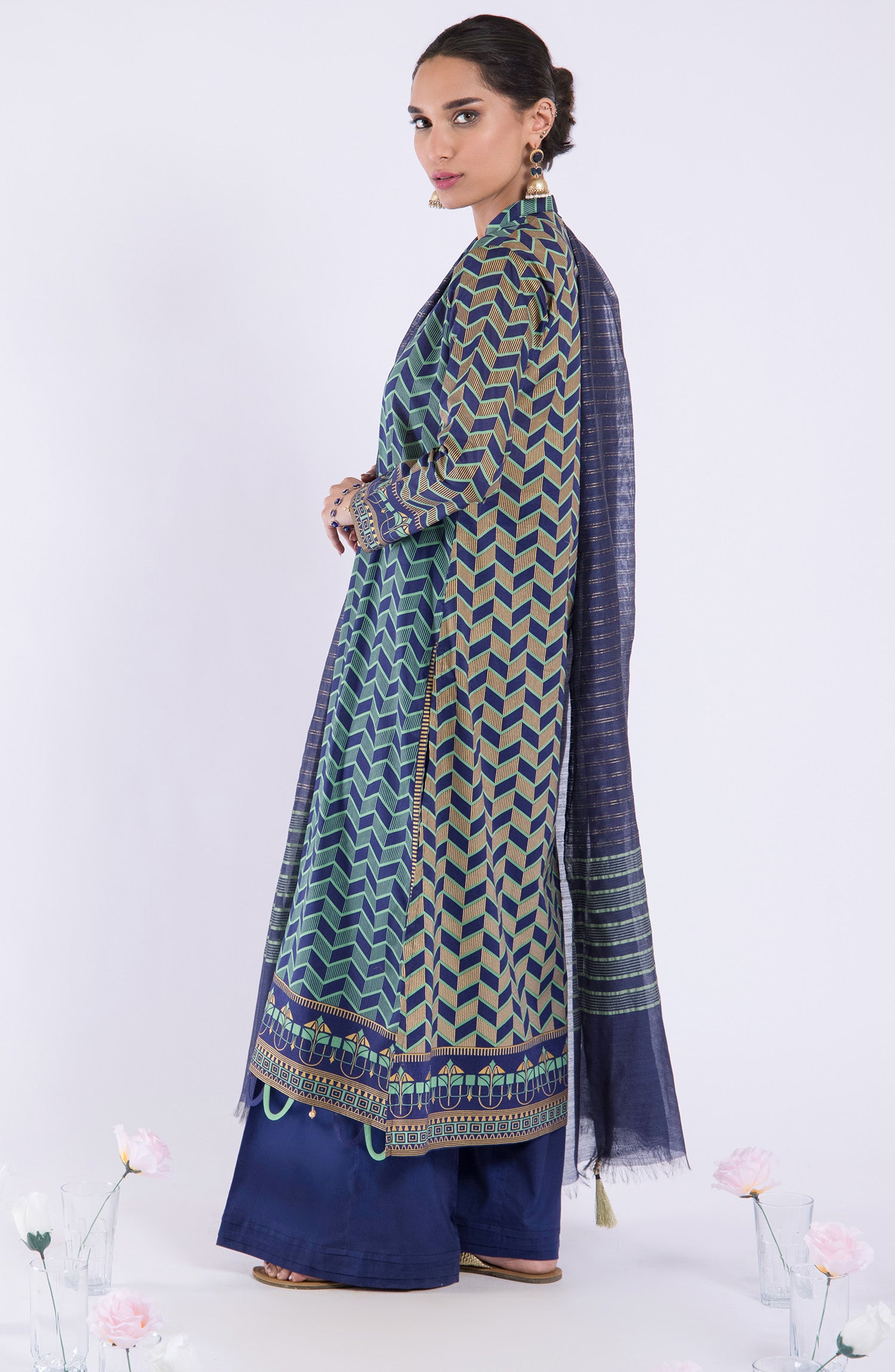 OTL-22-059/U BLUE LAWN  UNSTITCHED SHIRT DUPATTA PANTS