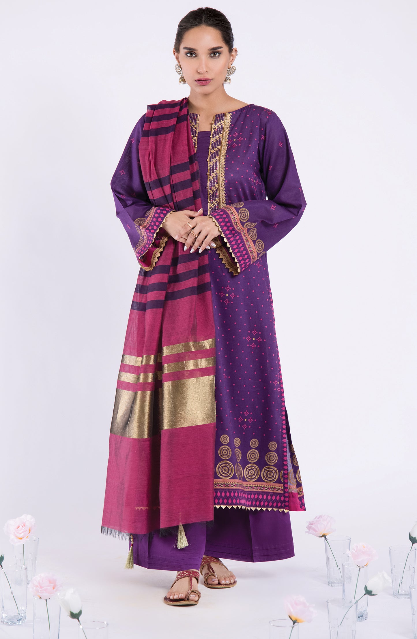 OTL-22-060/U PURPLE LAWN  UNSTITCHED SHIRT DUPATTA PANTS