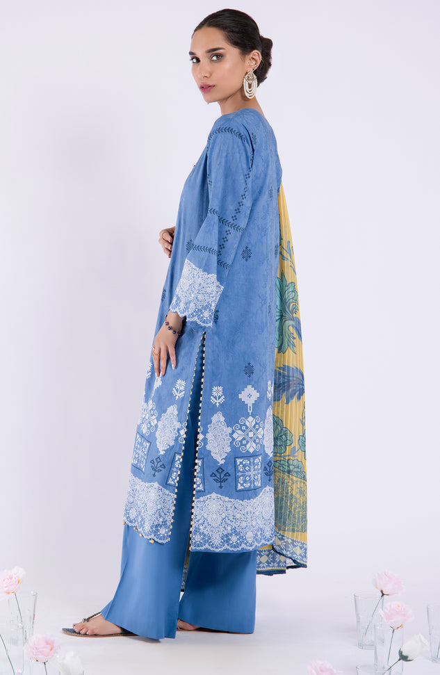 OTL-22-037/U BLUE JACQUARD  UNSTITCHED SHIRT DUPATTA PANTS