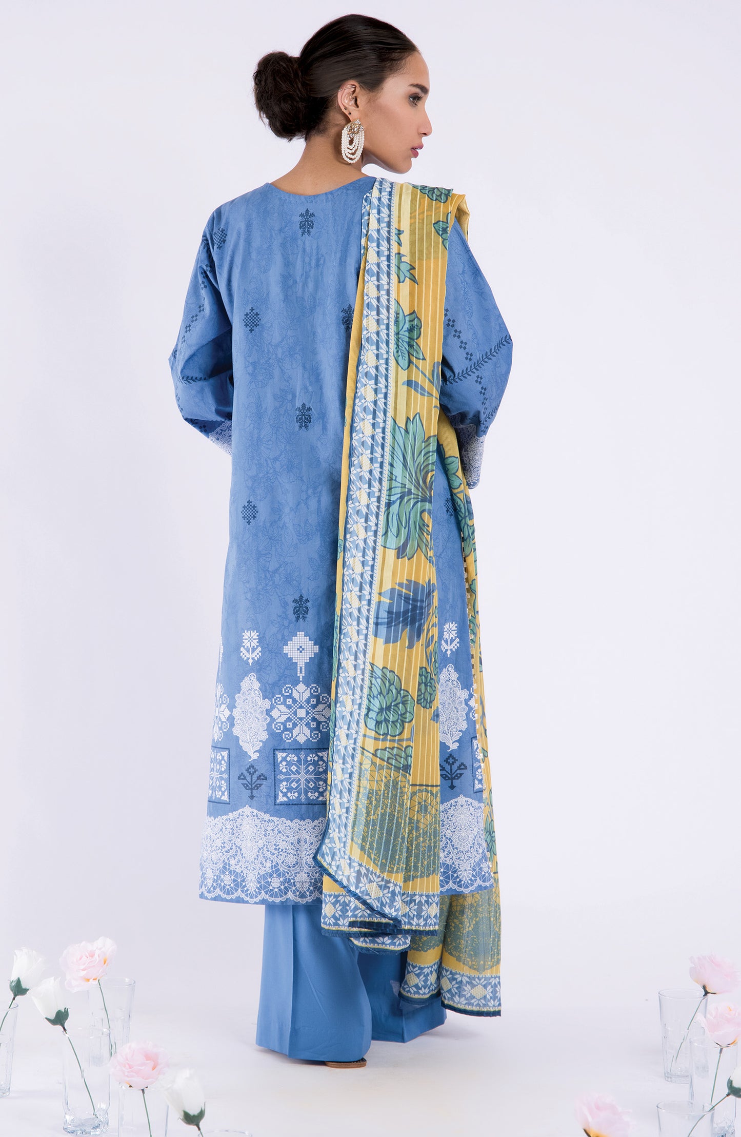 OTL-22-037/U BLUE JACQUARD  UNSTITCHED SHIRT DUPATTA PANTS
