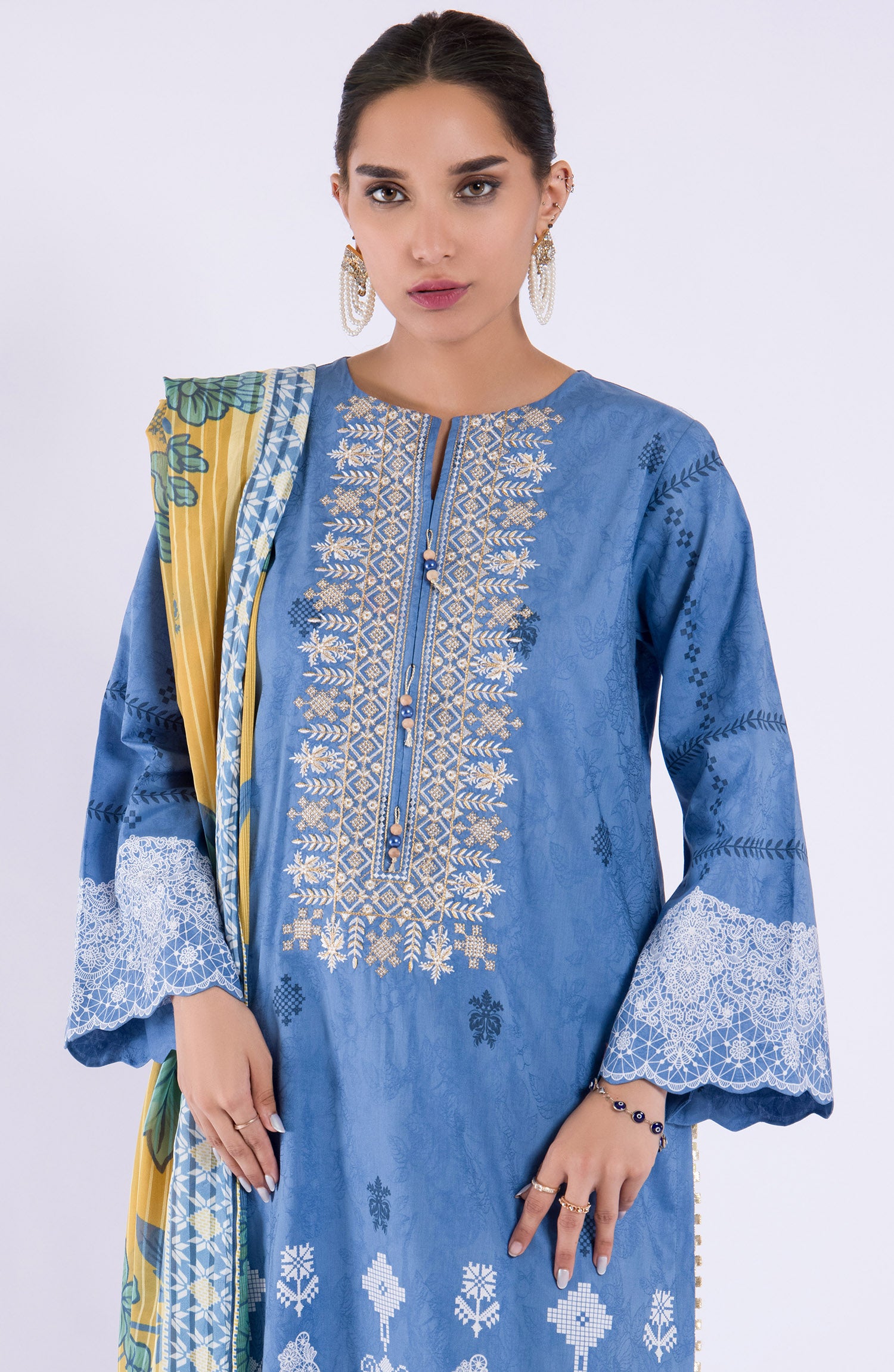 OTL-22-037/U BLUE JACQUARD  UNSTITCHED SHIRT DUPATTA PANTS